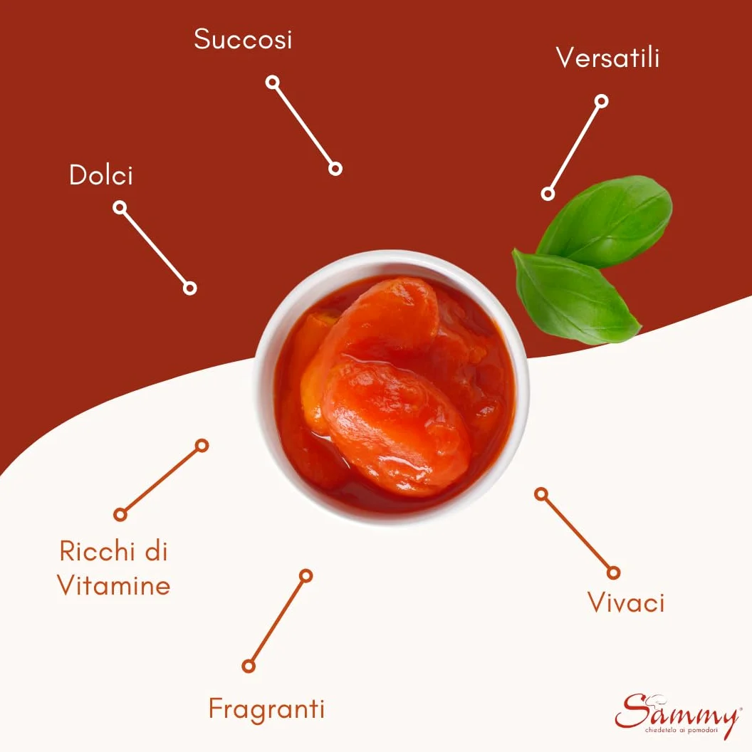 SAMMY - Pomodori Pelati, Ideali per Sughi e Ricette Gourmet, 100% Filiera Italiana, Gusto Dolce e Autentico, 6 Pezzi in Latta da 2500gr