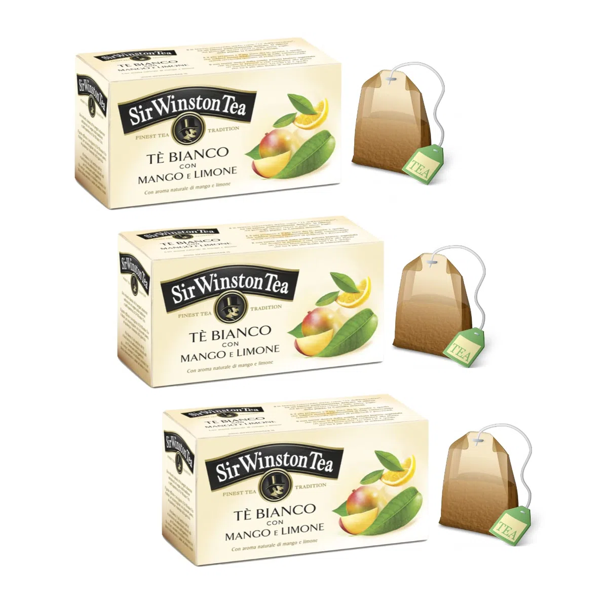 Sir Wiston Tea Tè Bianco Aromatizzato con Mango e Limone - 3 x 20 Bustine di Tè (75 Grammi)