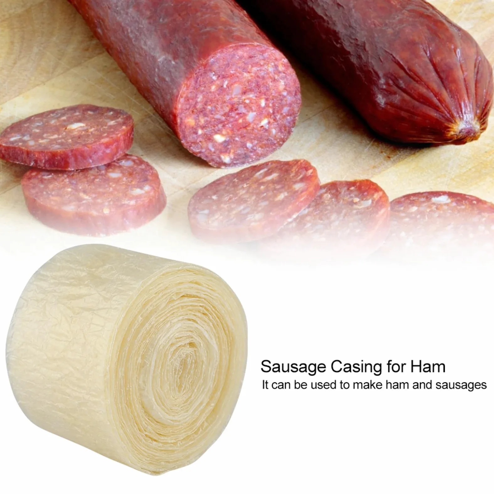 Omabeta 8m Involucro Salsiccia Commestibile, Involucro di salsiccia essiccazione commestibile a 2 strati Budello di collagene bovino per salsicce fatte in casa saporite