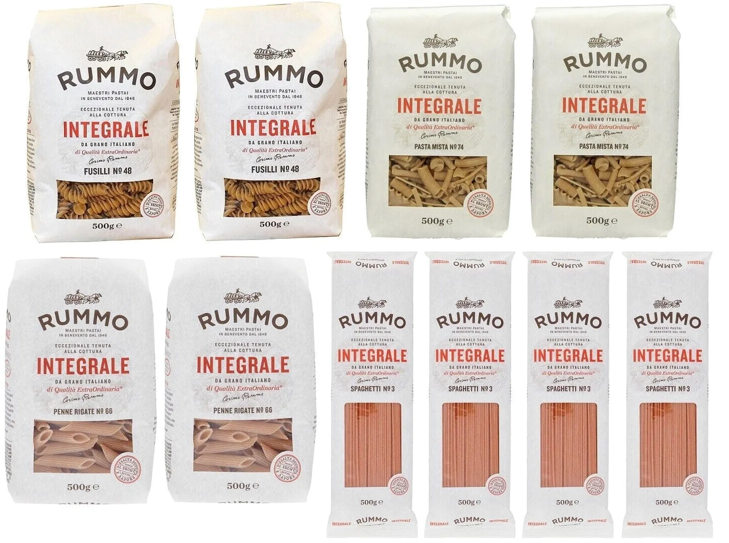 Rummo Pasta Integrale Confezione Prova, 4 diversi tipi di pasta integrale,Pasta Italiana 10x500g