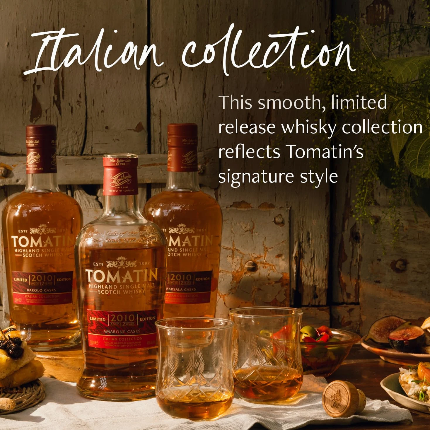 Tomatin Italian Collection Amarone Whiskey - Highland Single Malt Scotch Whisky Maturato in Botti di Amarone e Bourbon, 46%, Bottiglia in Vetro da 70cl