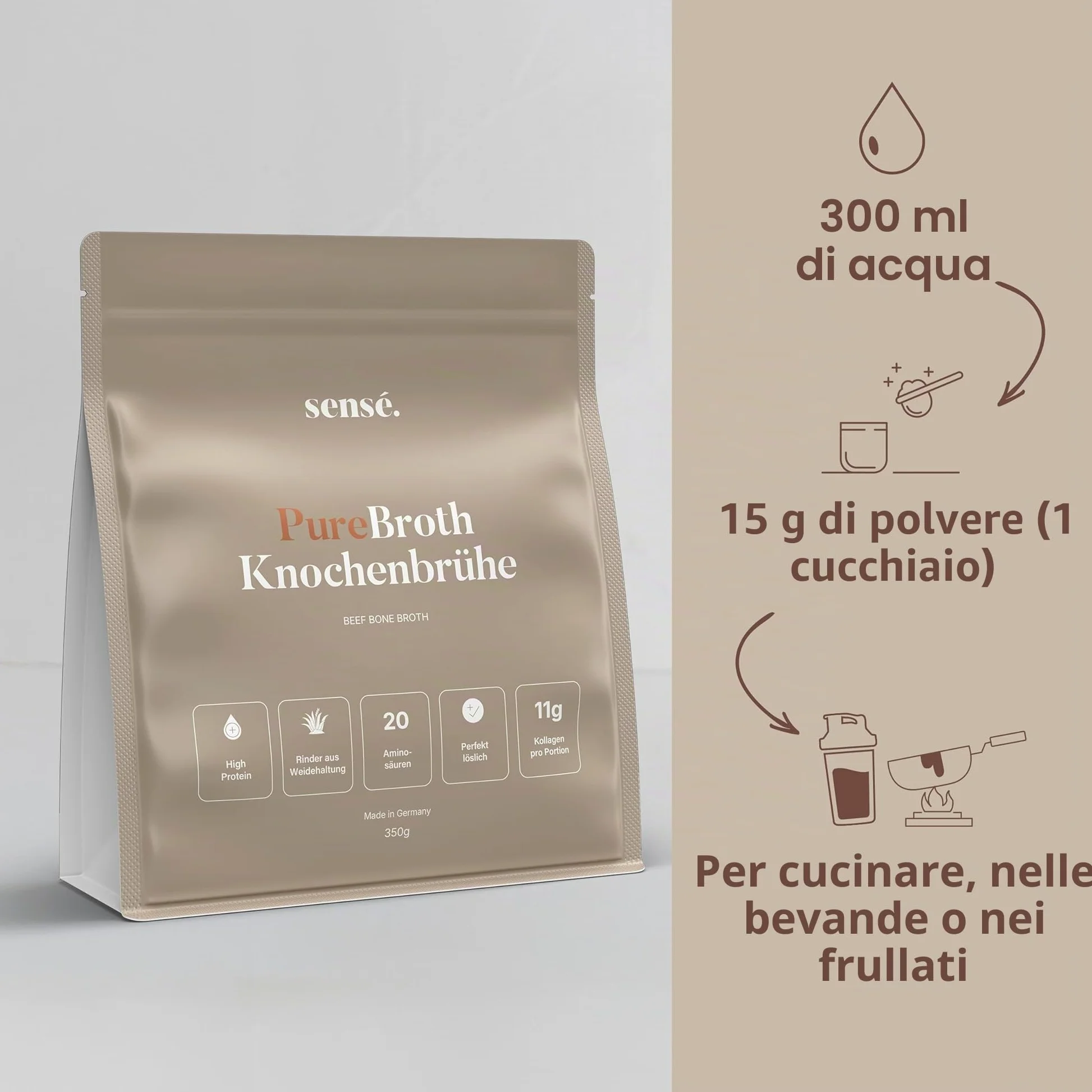 Brodo osseo in polvere di salice, dalla Germania, bioattivo, 350 g, collagene tipo 1,2 e 3 | Supporta articolazioni, intestini e pelle | alto contenuto proteico | Leaky Gut, Keto, Paleo | senza sale |
