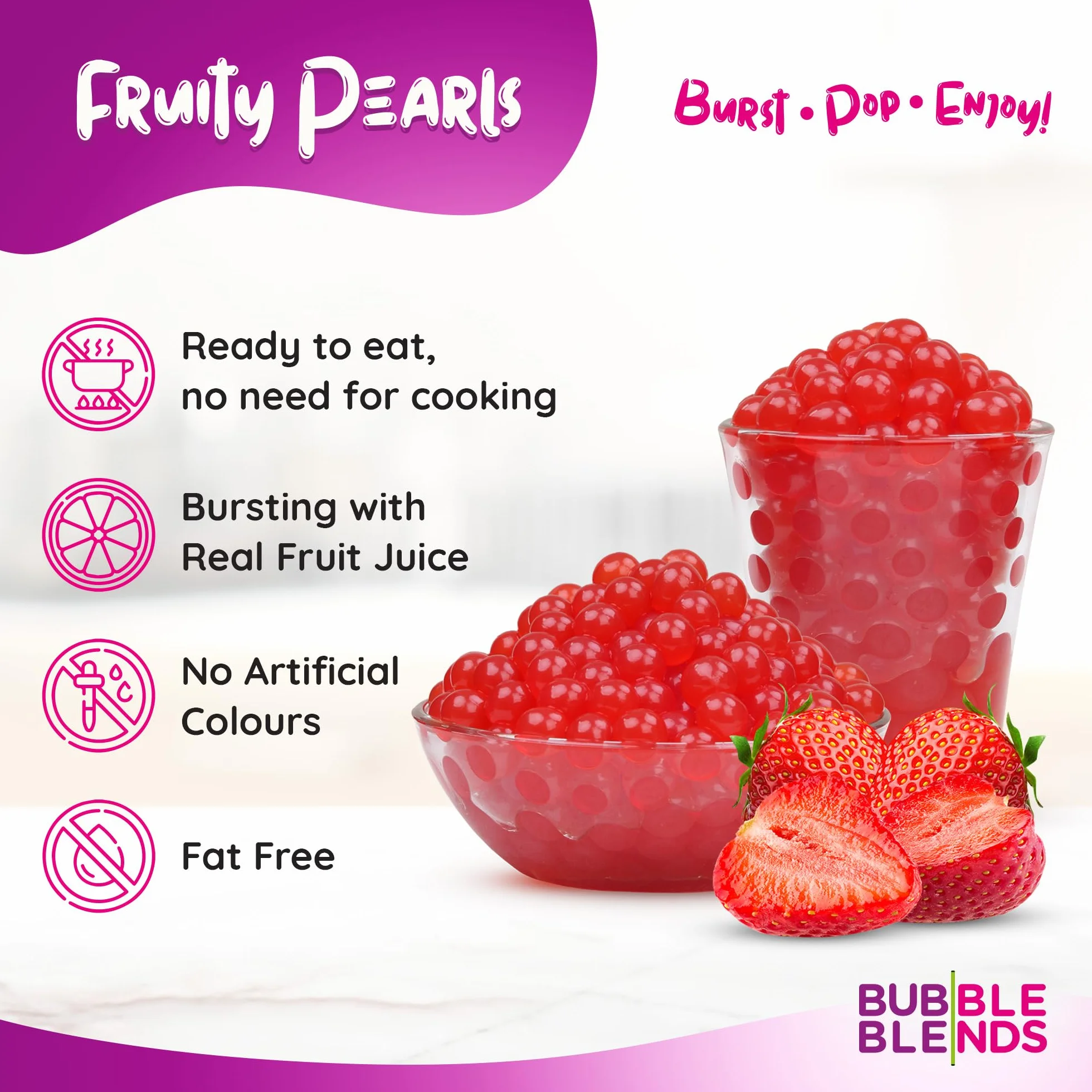 Popping BobaGusto Fragola 1 kg - Bubble Blends Perle di Frutta con Vero Succo di Frutta - Senza Lattosio, 100% Senza Grassi e Senza Glutine-Palline Bubble Tea, Bevande e Topping (Best Before 02/27/25)