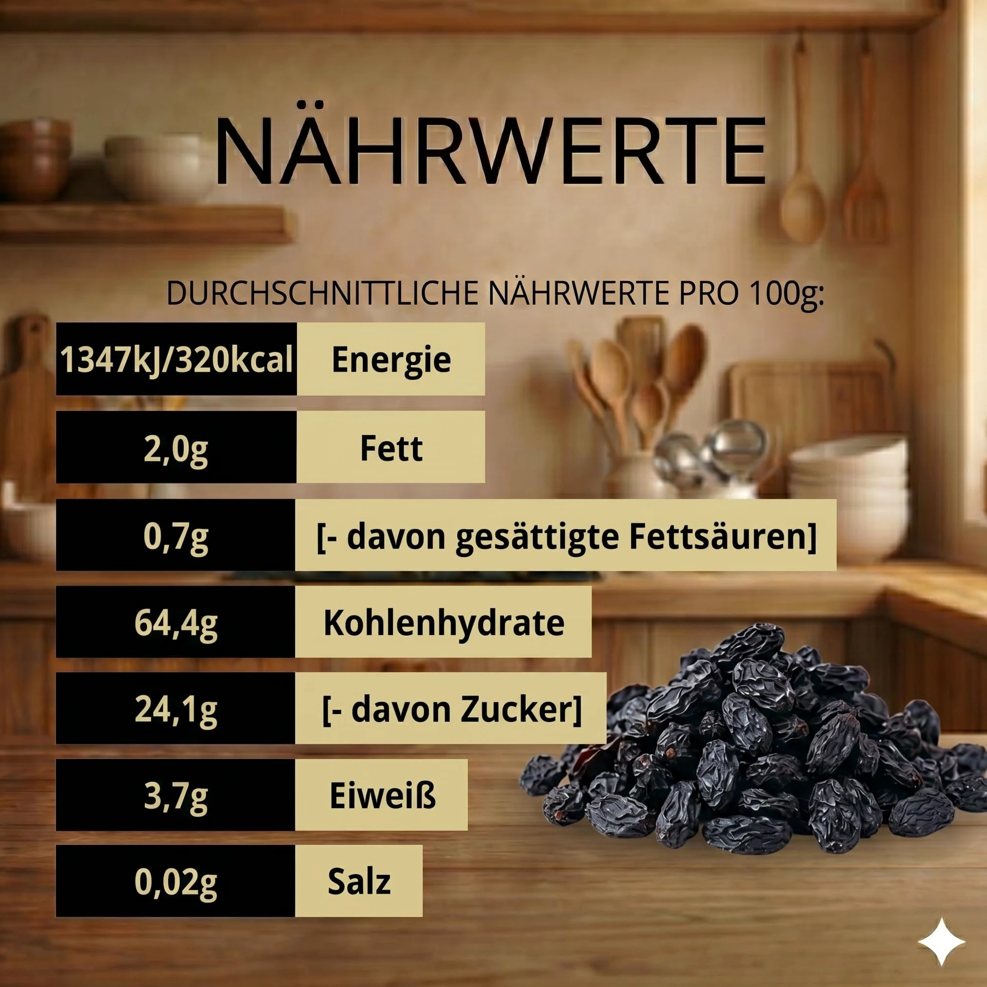 SIVIFOOD uvetta nera Jumbo senza zuccheri aggiunti 1kg – Naturale, dolce e succosa non solforate – Qualità premium – Ideale per snack, dolci, muesli o cucina – 100% frutta essiccata uva passa nera