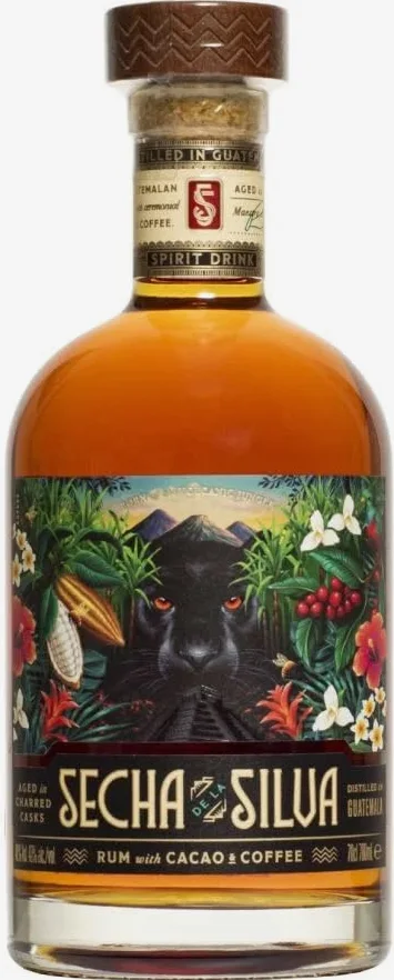 Rum con Cacao e Caffè Secha De La Silva, Distillato in Guatemala, Invecchiato in Botti di Rovere, 40% Vol, 700 ml