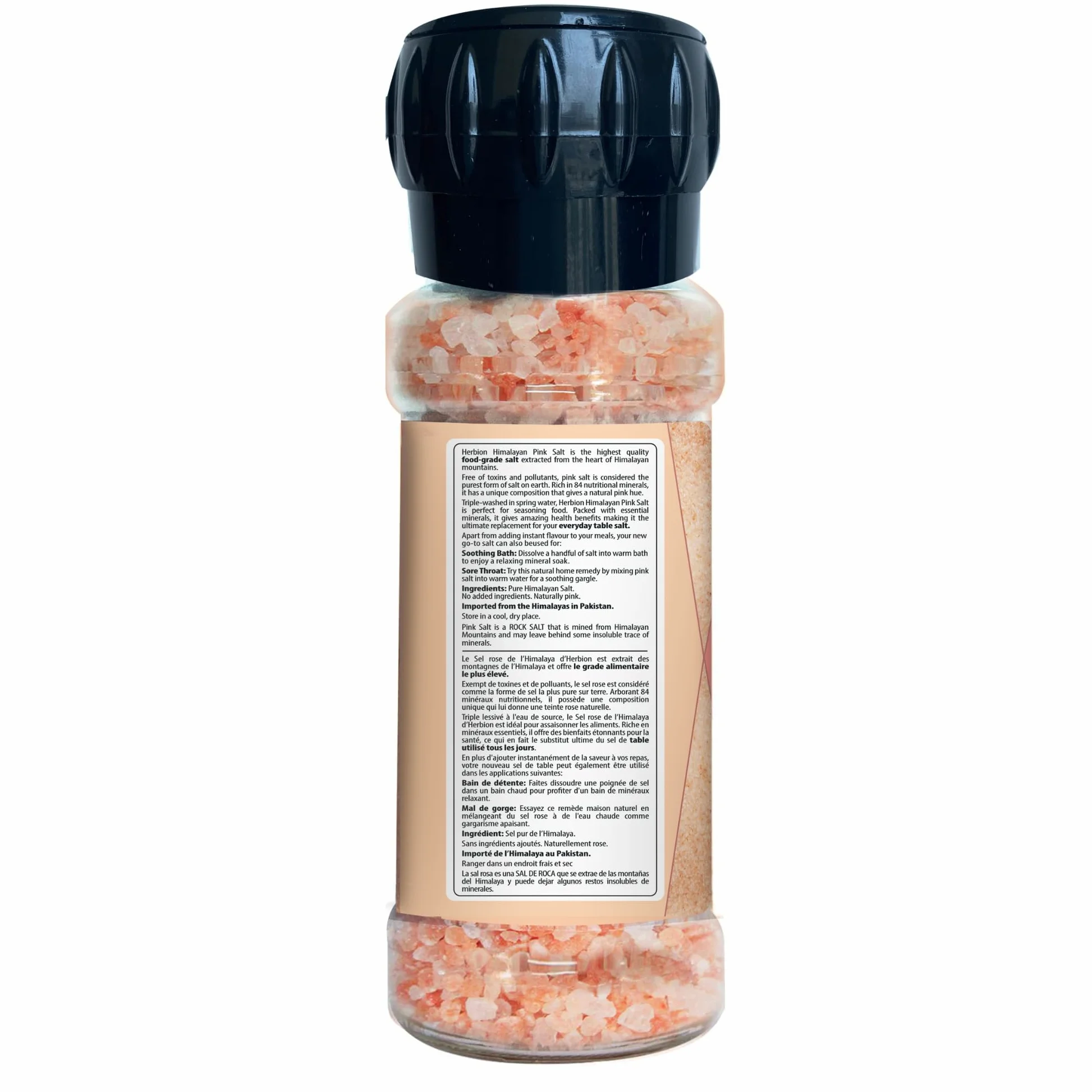 Herbion Naturals Himalayan Pink Salt Grinder a grana grossa, 225 grammi, facile da usare, qualità suprema, forma più pura di sale (confezione da 1)
