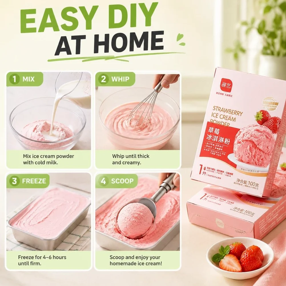 6 Gusti Di Gelato In Polvere Confezione Da 100 G Fai Te Fatto In Casa Facile Preparare Senza Bisogno Macchine Fragola Matcha Cioccolato
