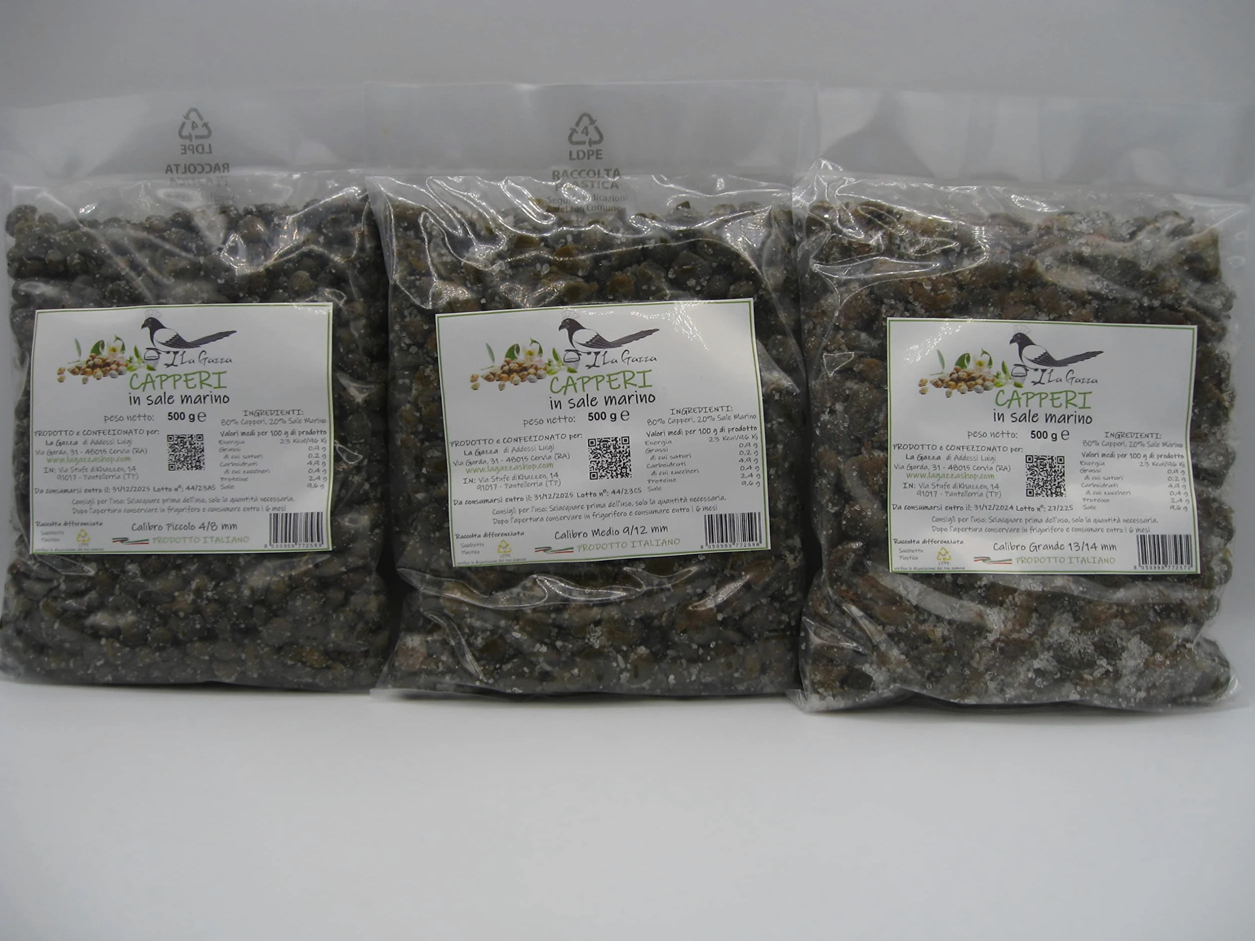 Capperi di Pantelleria in sale marino - Sacchetto da 500 gr (Calibro Grande)