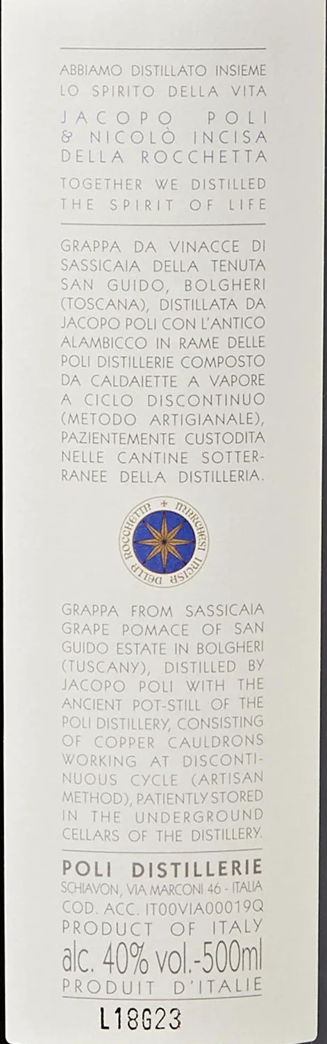 Jacopo Poli Grappa Sassicaia 500ml