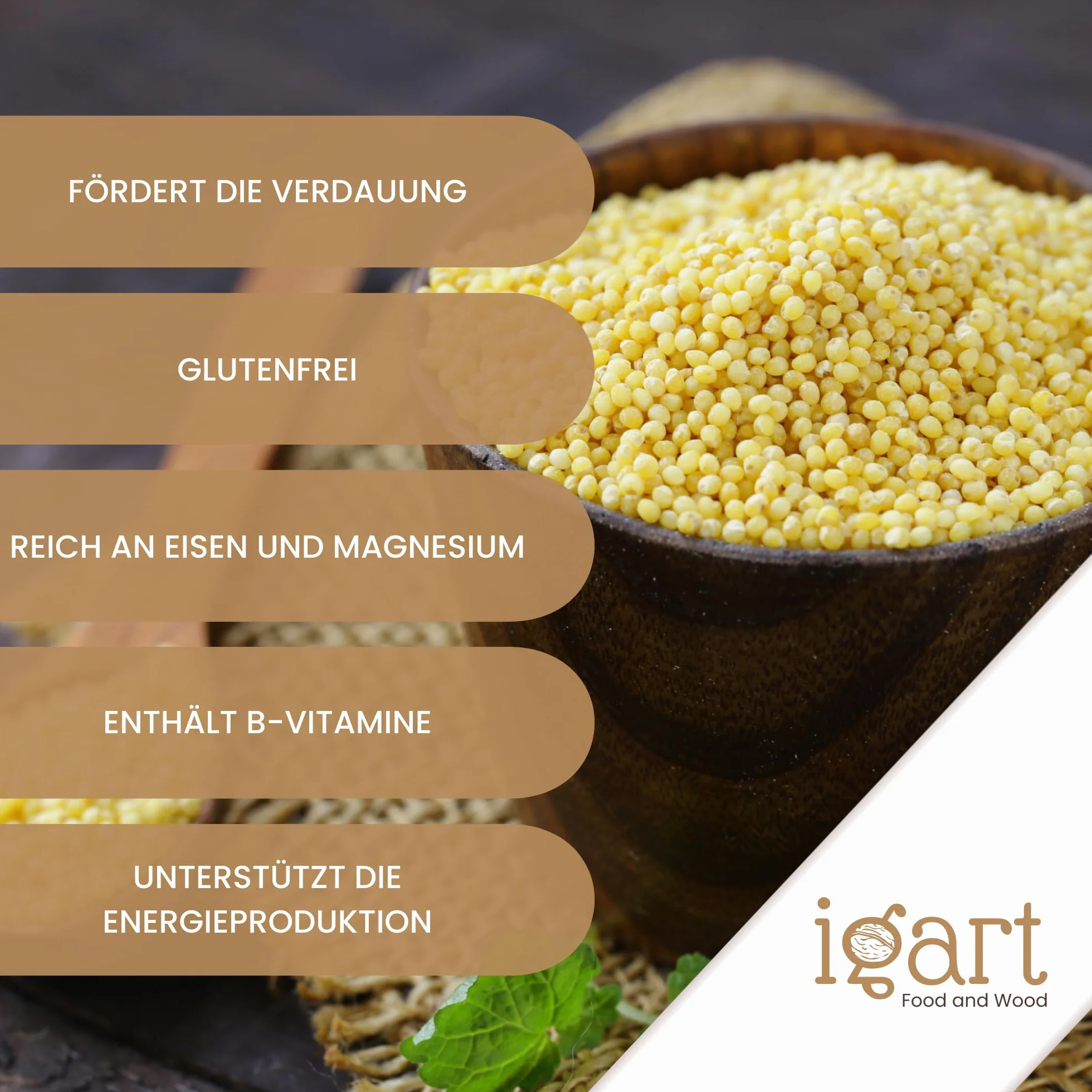IGART Grano miglio 5kg, Fonte naturale di fibre, proteine e vitamine del gruppo B, Aggiunta a piatti di carne e piatti principali, Perfetto anche preparato in versione dolce
