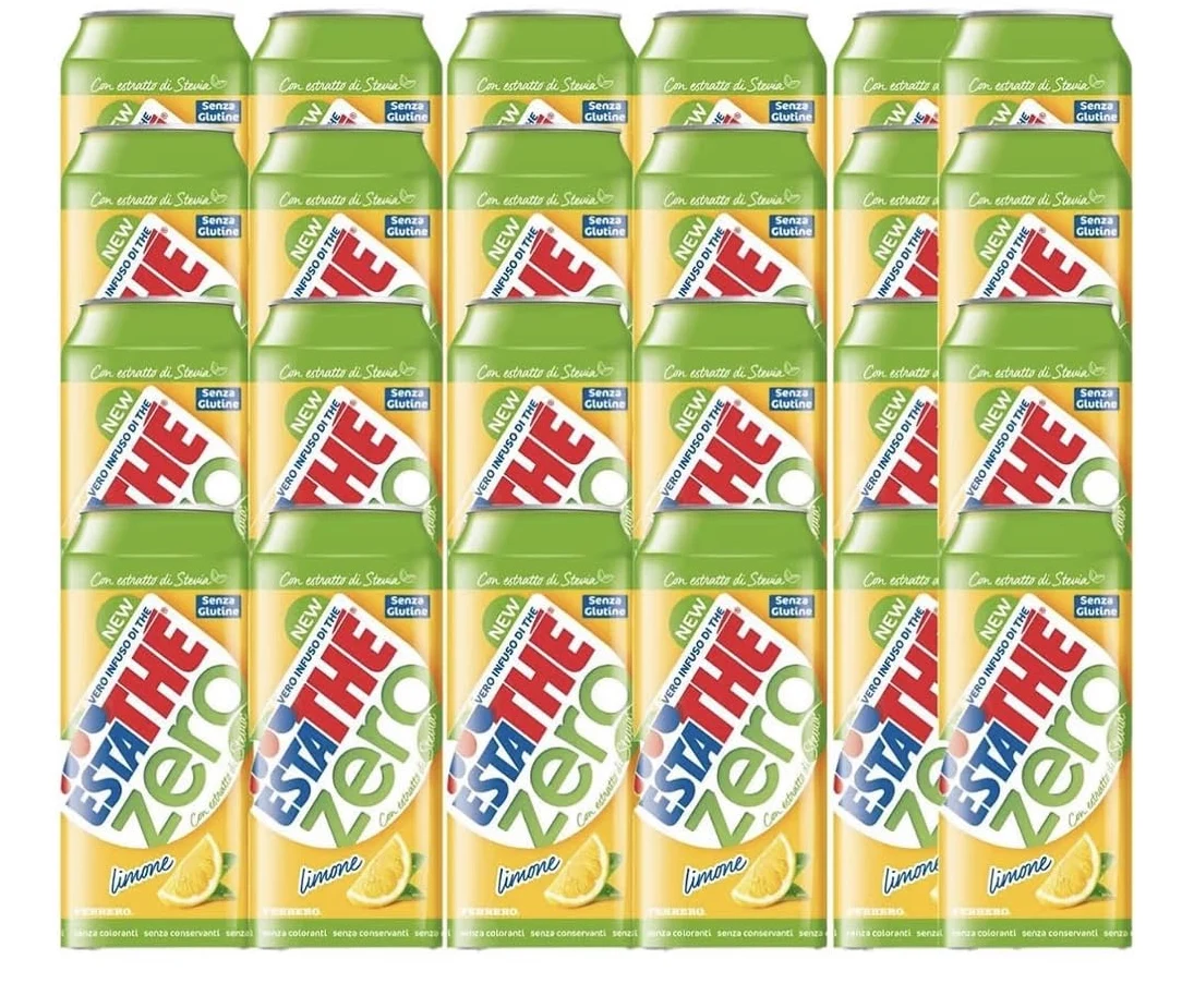Estathé Zero Limone - Tè Freddo, Senza Zucchero, con Vero Infuso di Foglie di Tè e Succo di Limone, Bevanda Analcolica Senza Glutine, 24 Lattine da 330ml
