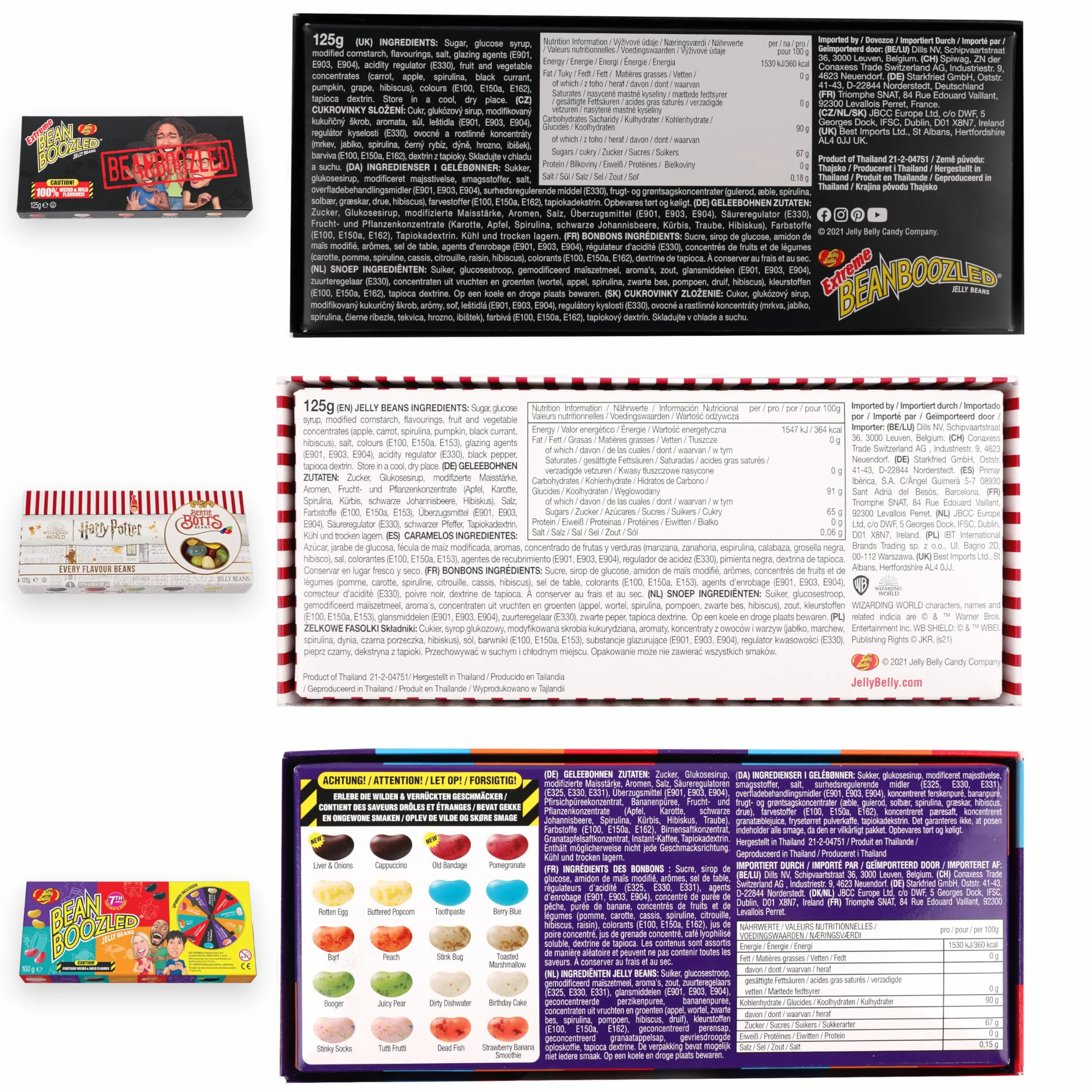 Jelly Belly Bean Boozled Set - Ruota della fortuna + Flaming Five edizione calda e Extreme Special Edition 2x 100g und 1x 125g