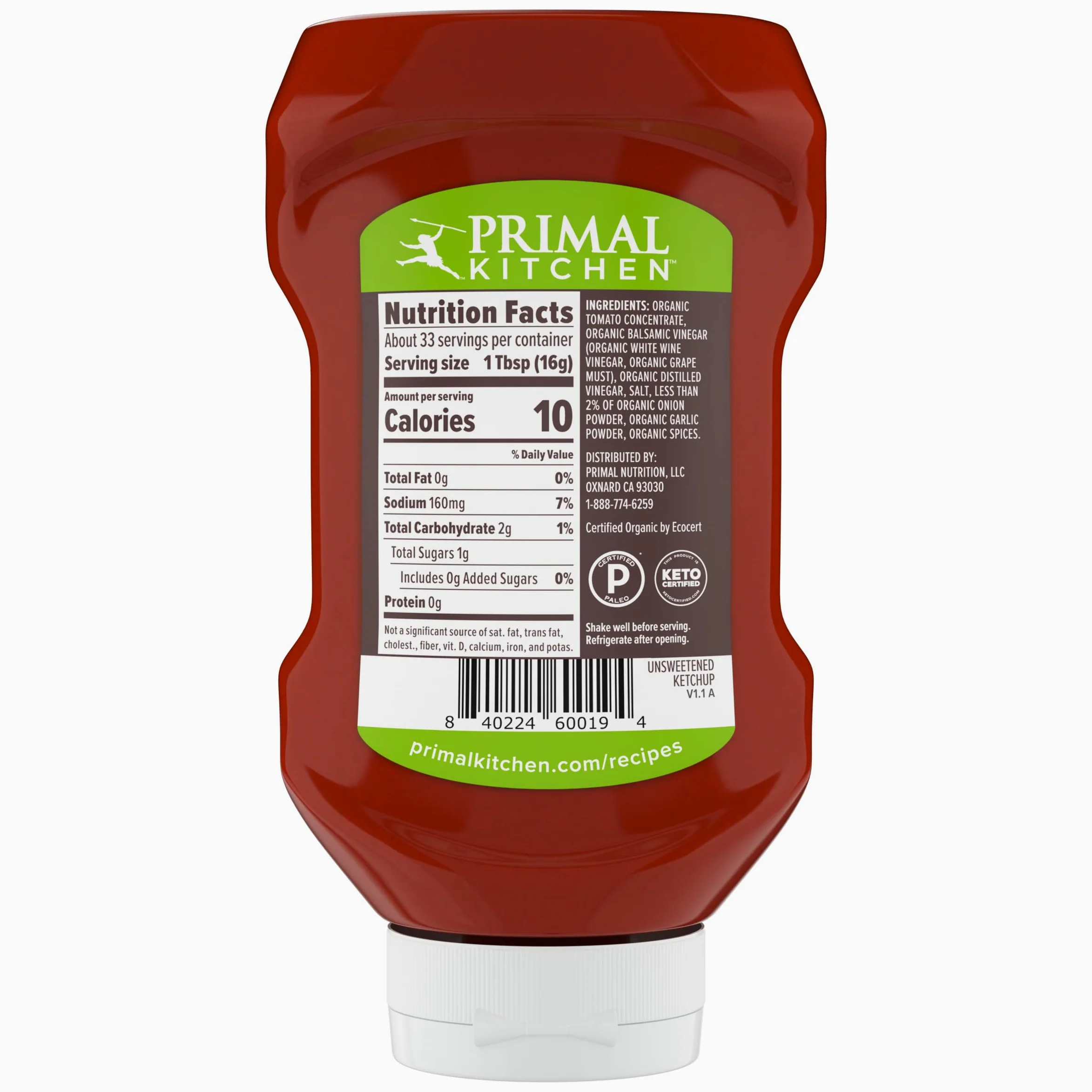 Primal Kitchen Ketchup da spremere non zuccherato, 20 once