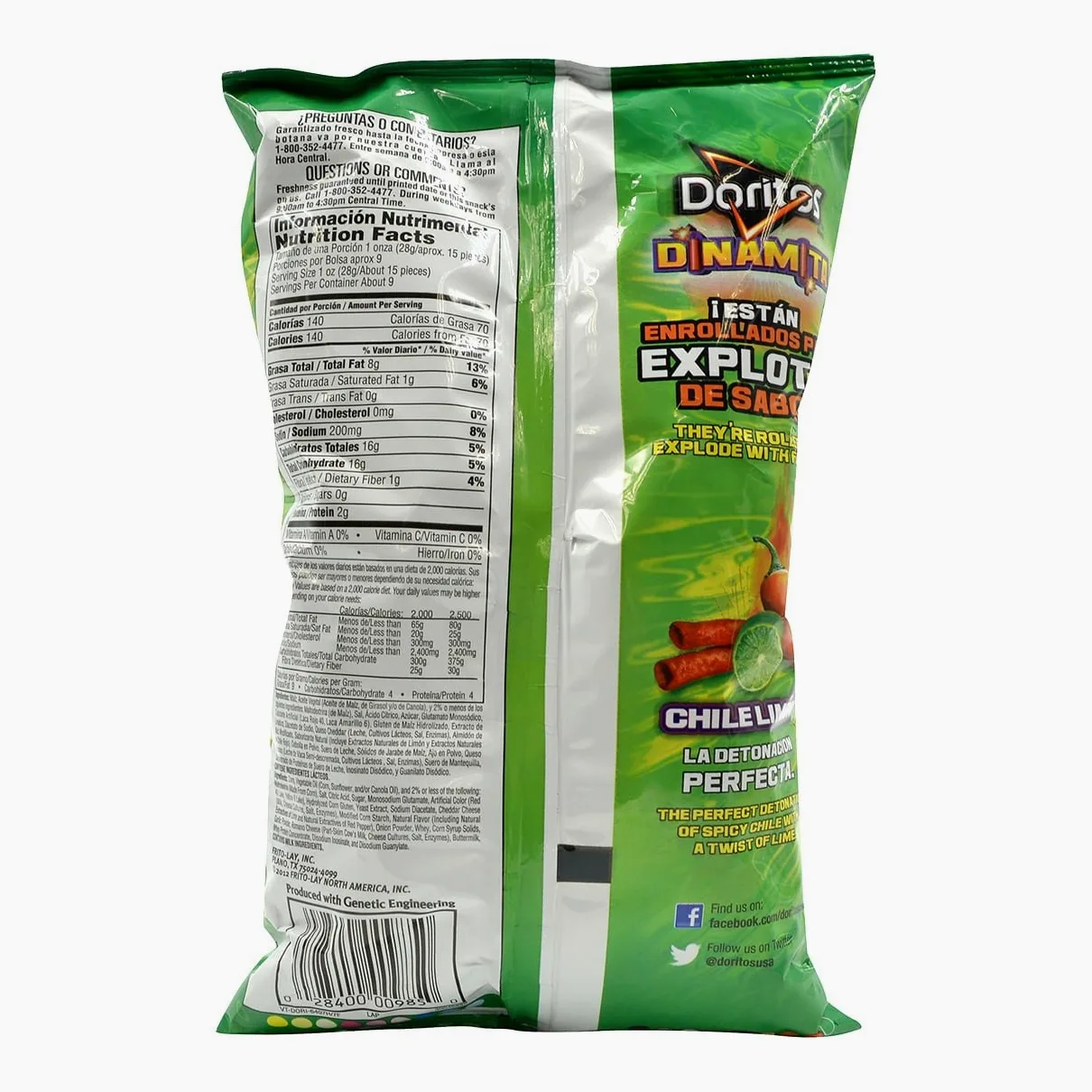 Doritos, Dinamita, Chile Limon Rolled Tortilla Chips, 9.75oz Bag (Pack of 4) by Frito Lay [Foods] by Doritos