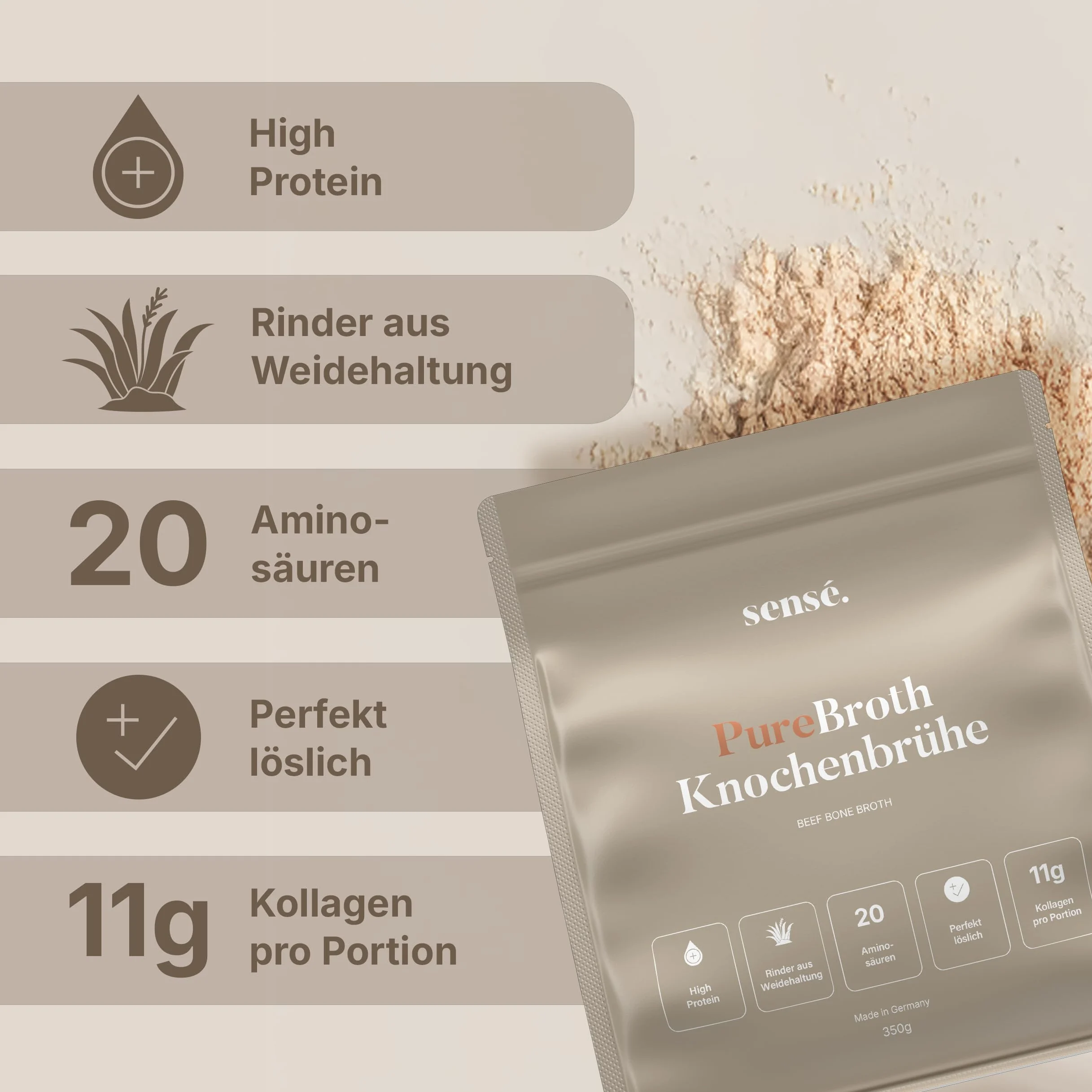 Brodo osseo in polvere di salice, dalla Germania, bioattivo, 350 g, collagene tipo 1,2 e 3 | Supporta articolazioni, intestini e pelle | alto contenuto proteico | Leaky Gut, Keto, Paleo | senza sale |