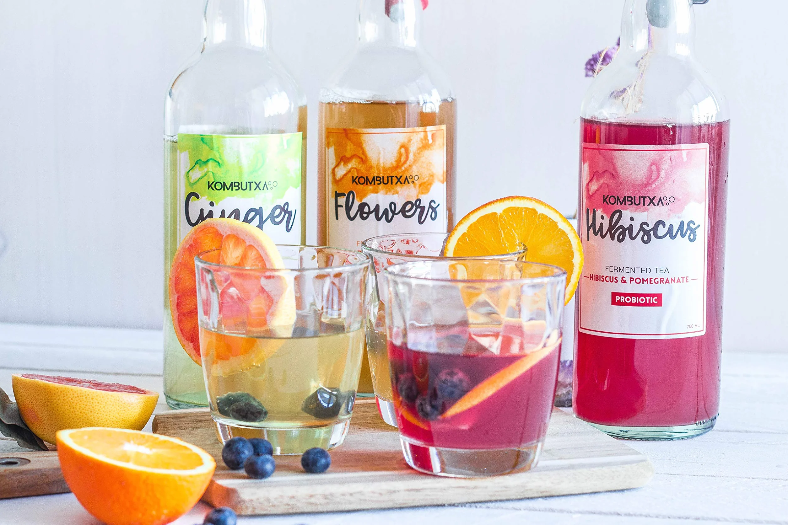 KOMBUTXA BEBIDA TE KOMBUCHA ORGANICA - Confezione da 6ud di 750ml | Sapore Ibisco e Melograno 3ud e Zenzero e mela 3ud | Bevanda Energetica al Tè Fermentato Biologico | Senza Zuccheri Aggiunti