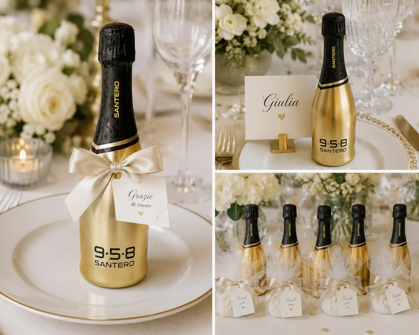 958 Santero Oro Gold Millesimato Mini Bottiglie Spumante Millesimato Oro Gold 20cl x12 – Idea Bomboniera Elegante per Matrimonio, Laurea, Compleanno, Eventi e Confettate – Selezione Sim&Cake