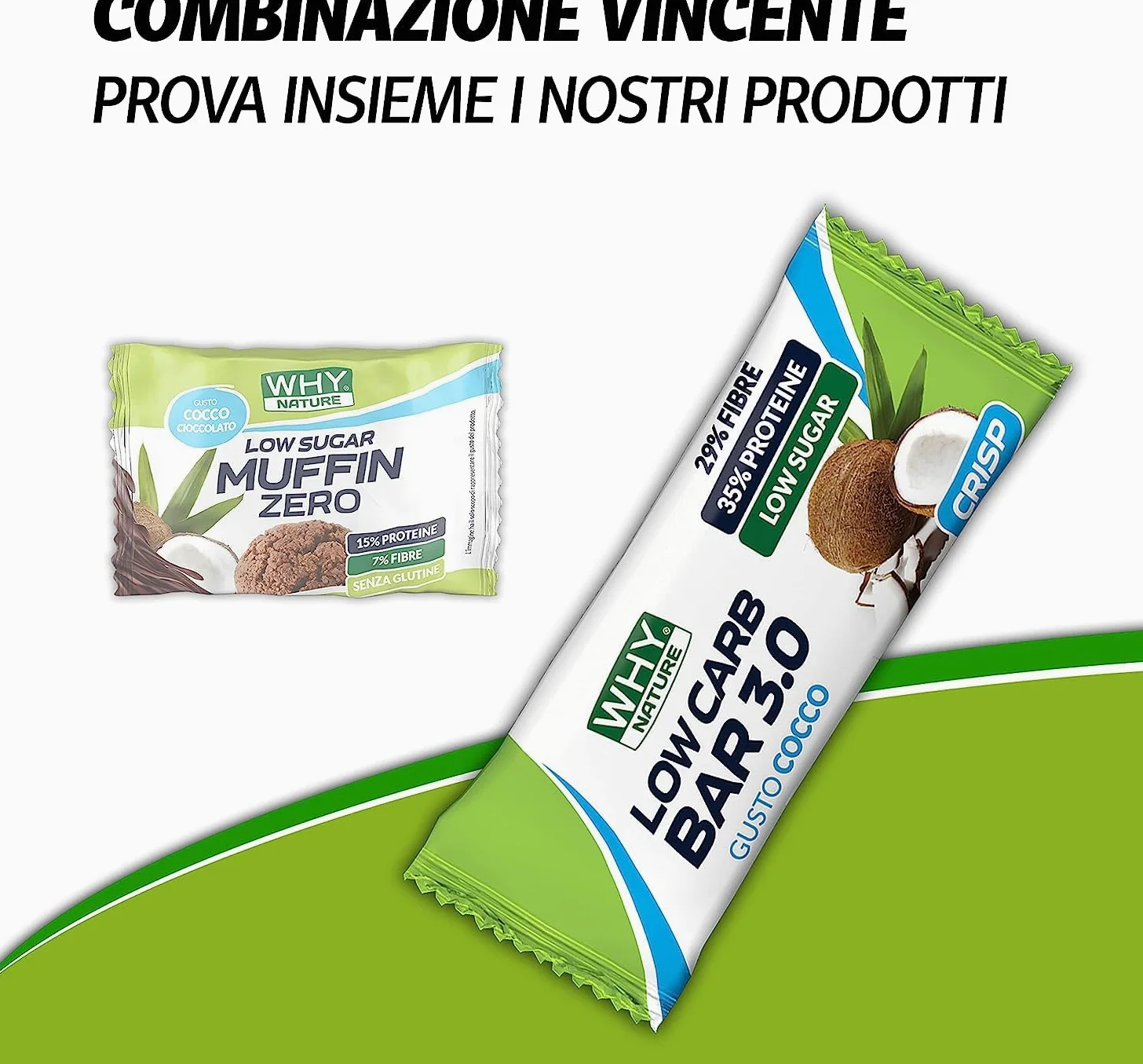 WHY NATURE LOW SUGAR MUFFIN ZERO - Muffin Proteici Senza Glutine - Snack Proteici Gusto Cocco e Cioccolato - Box da 16 Pezzi - 27 gr
