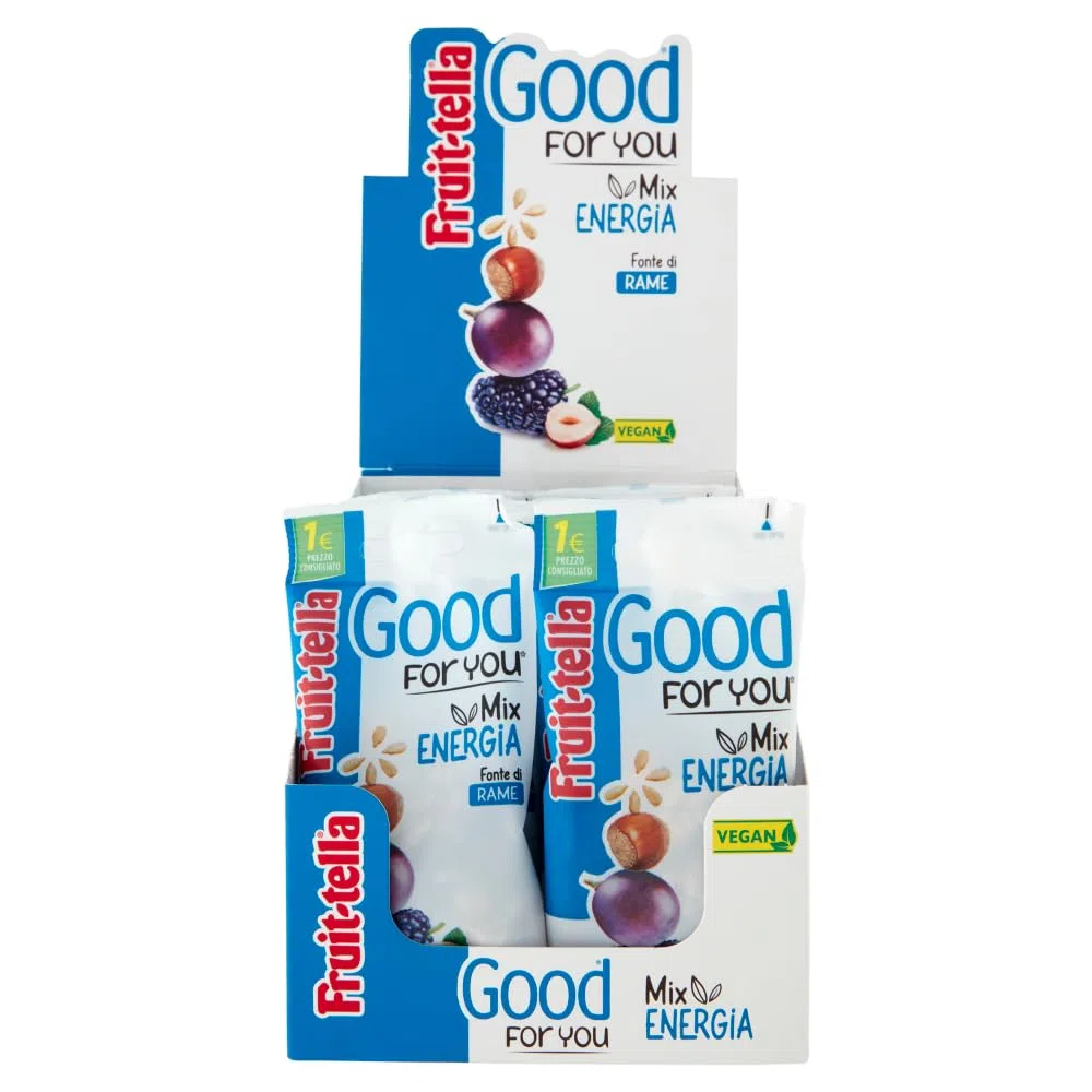 Fruittella Good For You Mix Energia, Snack di Semi, Frutta Secca e Disidratata, Vegan, Fonte di Rame, Senza Glutine, Confezione da 20 Bustine Monoporzione, da portare sempre con Te