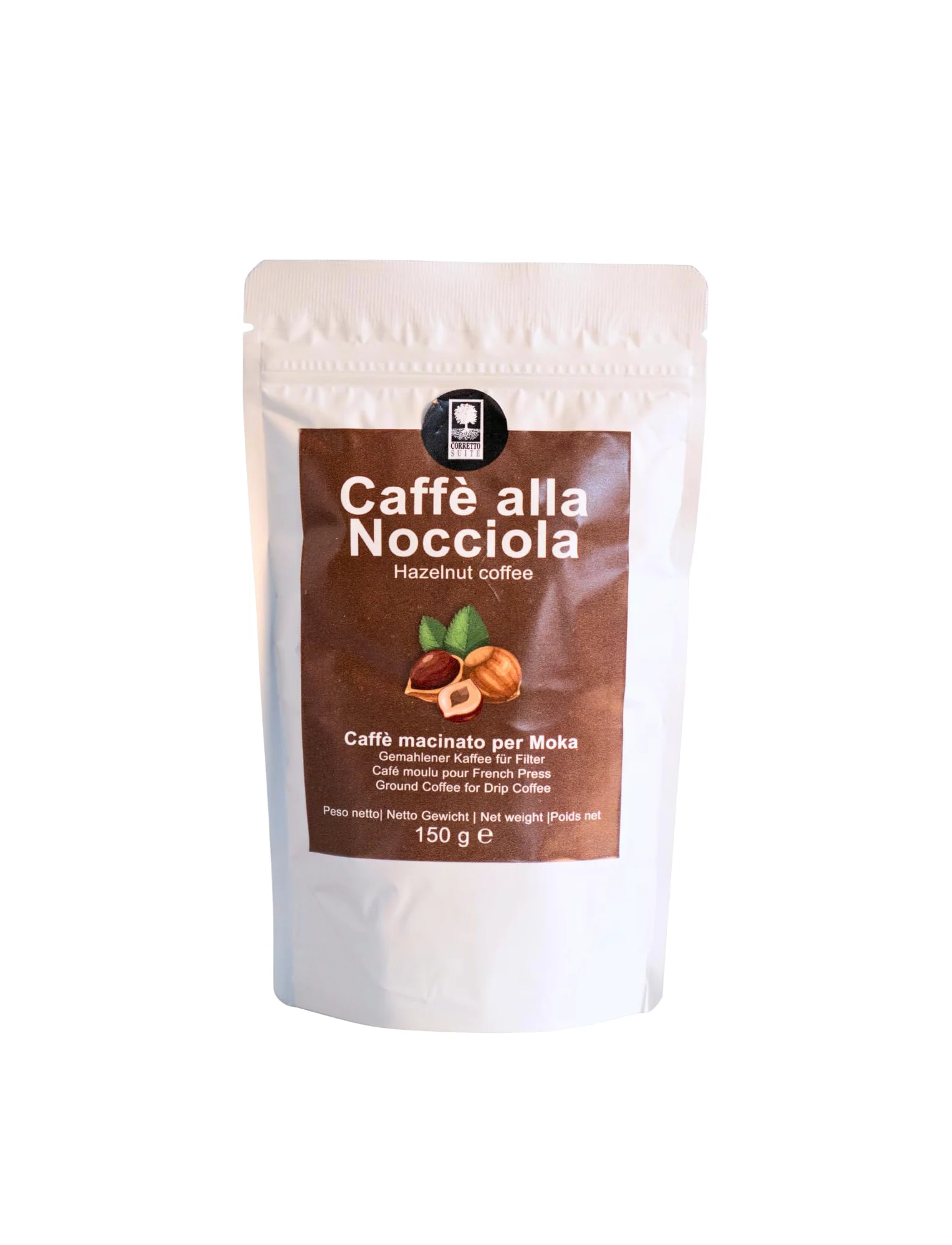 CORRETTO SUITE - Caffè aromatizzati per Moka - 150 g (Caramello, Cioccolato, Irish Coffee, Vaniglia, Nocciola) (Caramello, Cioccolato, Irish Coffee, Vaniglia, Nocciola)