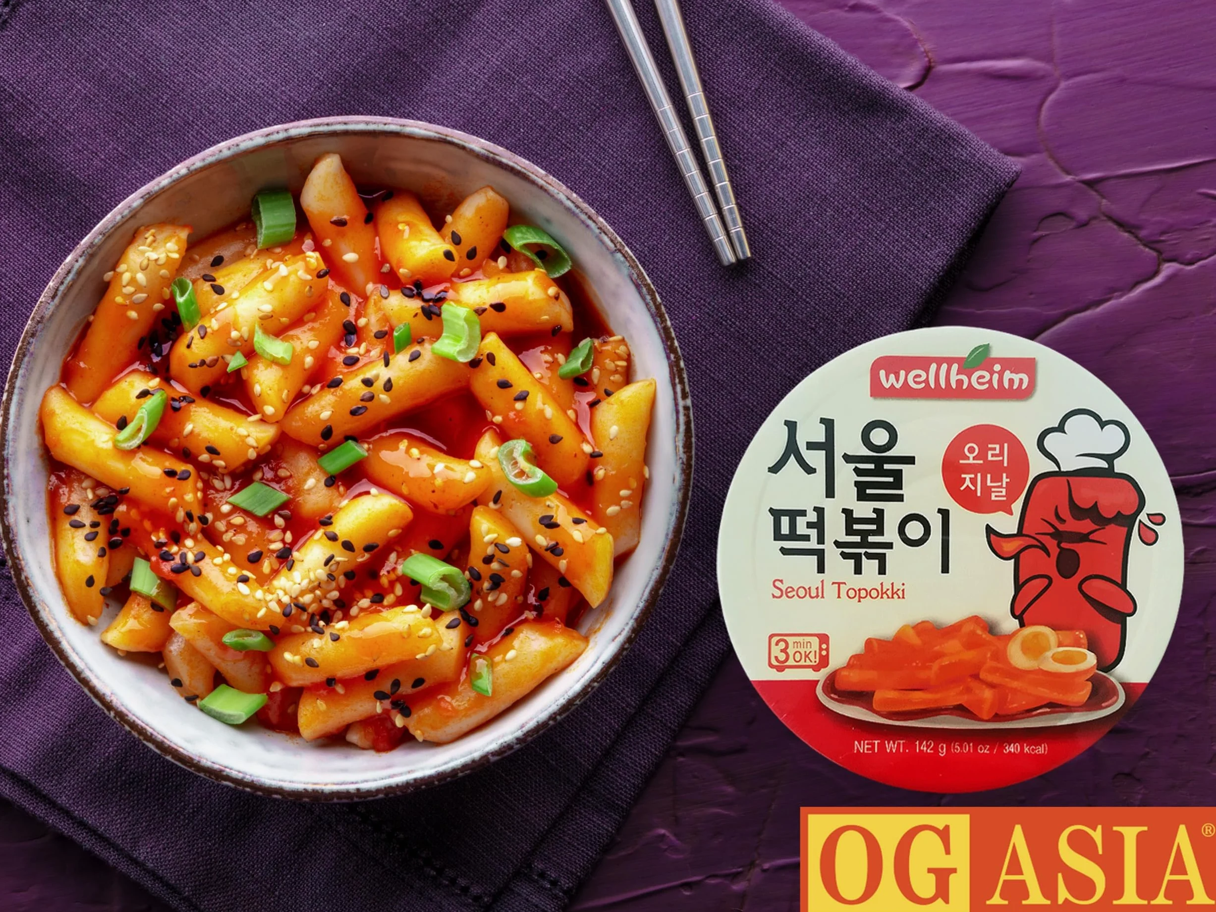 Wellheim Seoul Original Spicy Tteokbokki Confezione doppia – torta di riso coreana in tazza – gusto originale piccante – 2 x 142 g – OG ASIA – 284 g (originale affilato)