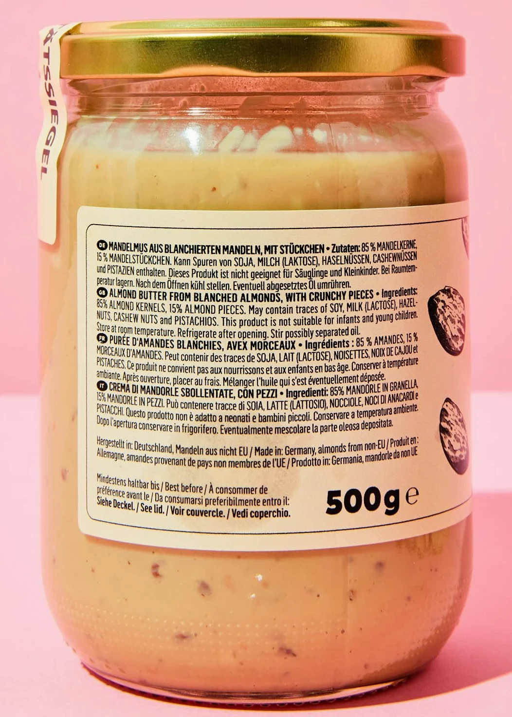 KoRo - Crema di mandorle croccanti | 500 g - Densa crema con pezzi di mandorle tostate - Fonte di proteine vegetali - Perfetto come topping croccante o spalmabile - Senza additivi