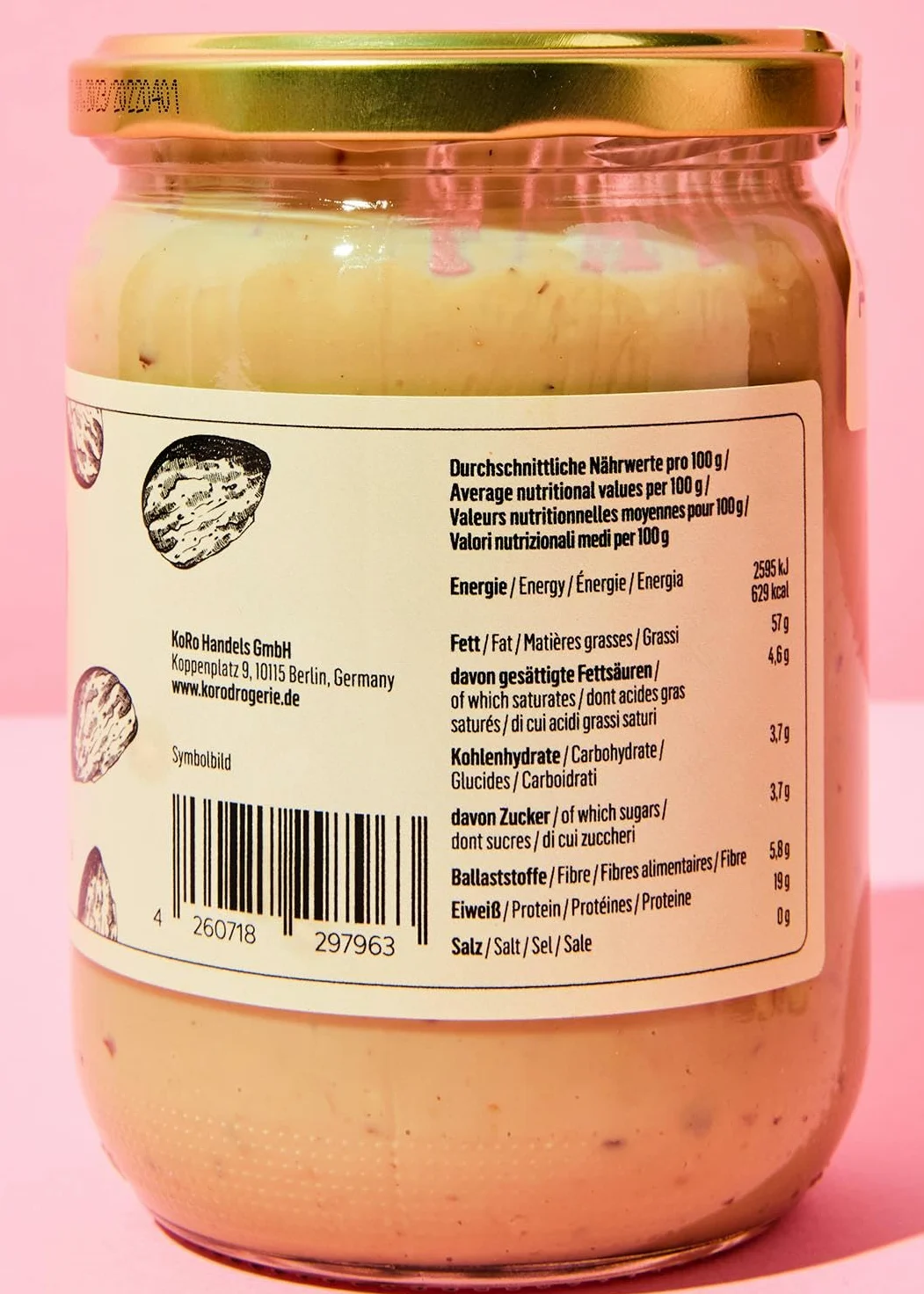 KoRo - Crema di mandorle croccanti | 500 g - Densa crema con pezzi di mandorle tostate - Fonte di proteine vegetali - Perfetto come topping croccante o spalmabile - Senza additivi
