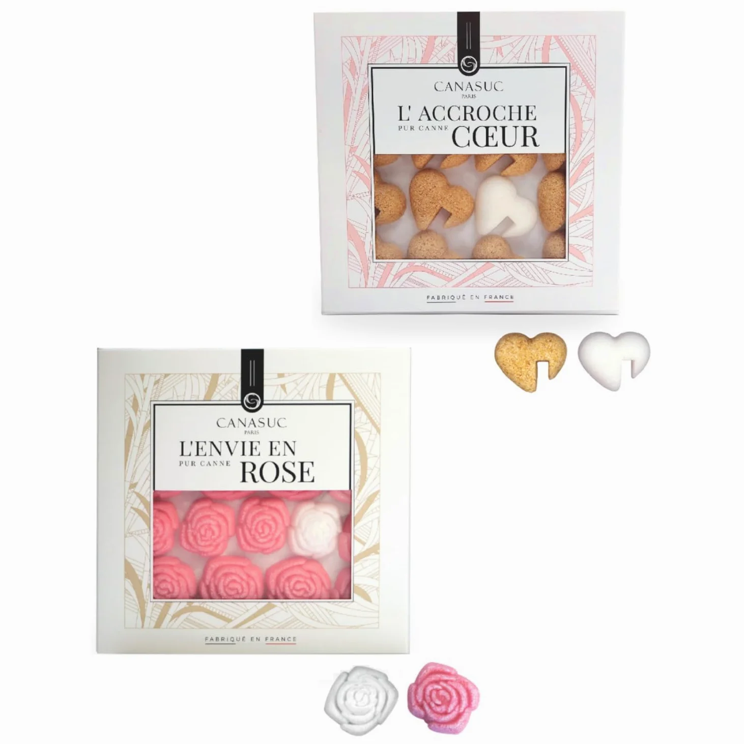 Canasuc | 32 Zollette Zucchero Forma Cuore | 36 Zollette Zucchero Forma di Rosa - 2 x 225 Gr | Zucchero Confezione Regalo | Zucchero Decorativo