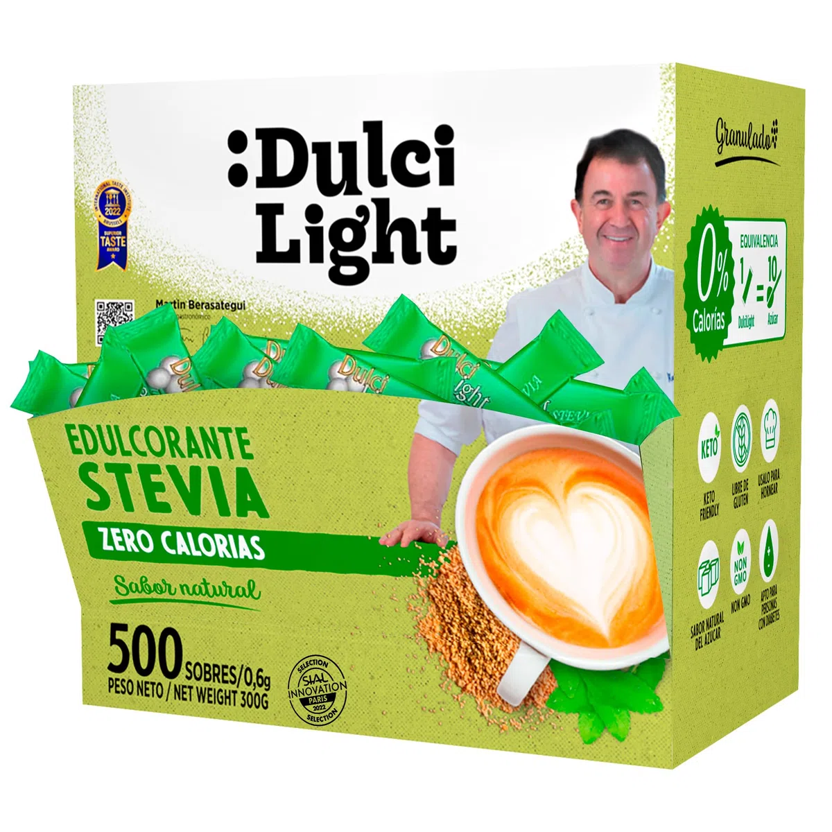 Dulcilight Dolcificante Stevia Zero 500 Bustine Sapore Naturale 100% | 1gr = 10gr di zucchero | Senza Glutine Keto Vegan Non OGM Zero Calorie | Senza Xilitolo o Eritritolo