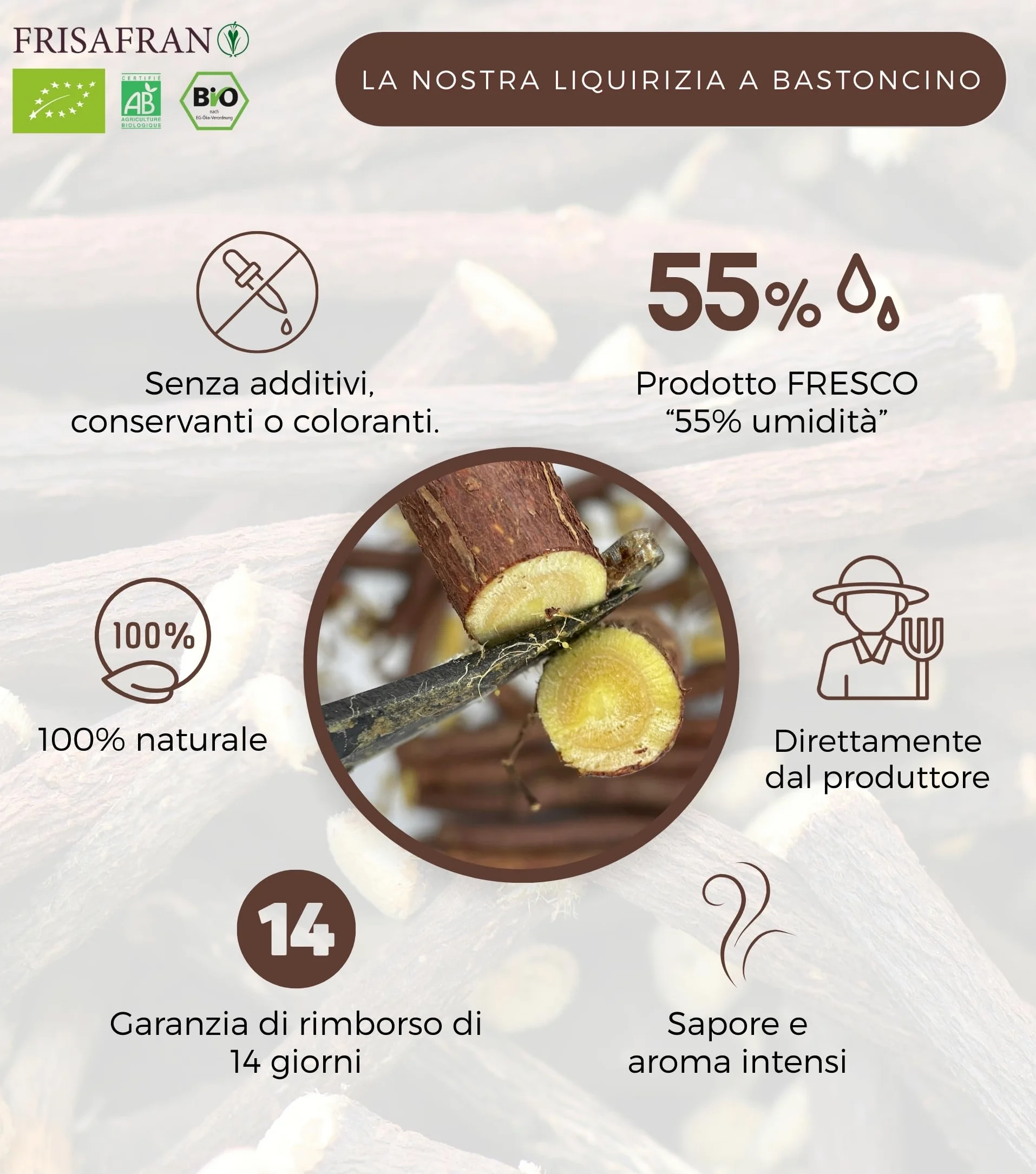 FRISAFRAN | Liquirizia in bastoncini BIO 500g | PRODOTTO FRESCO | radici-liquirizia | bastoncini | liquirizia-pura | bastoni | Fresco Radice | Direttamente dal produttore