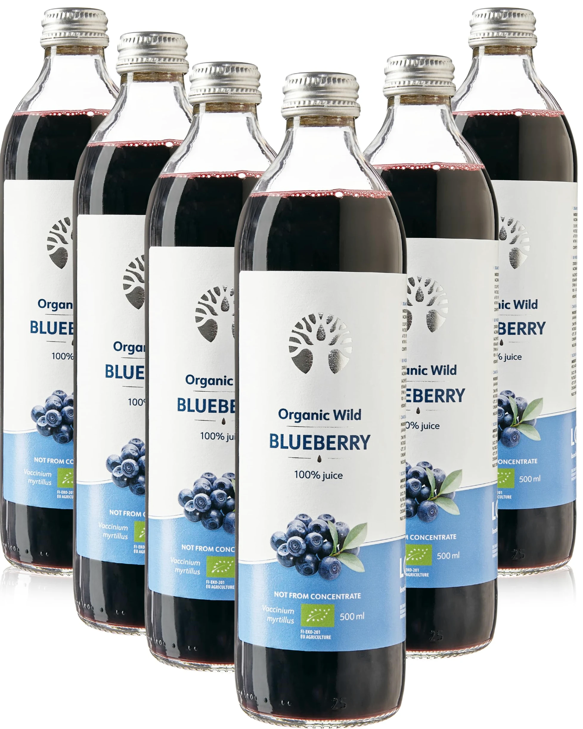 Succo di mirtillo selvatico biologico LOOV – 100% puro, non da concentrato, spremuto a freddo da bacche nordiche raccolte in natura, senza acqua né zuccheri aggiunti – 6 x 500 ml