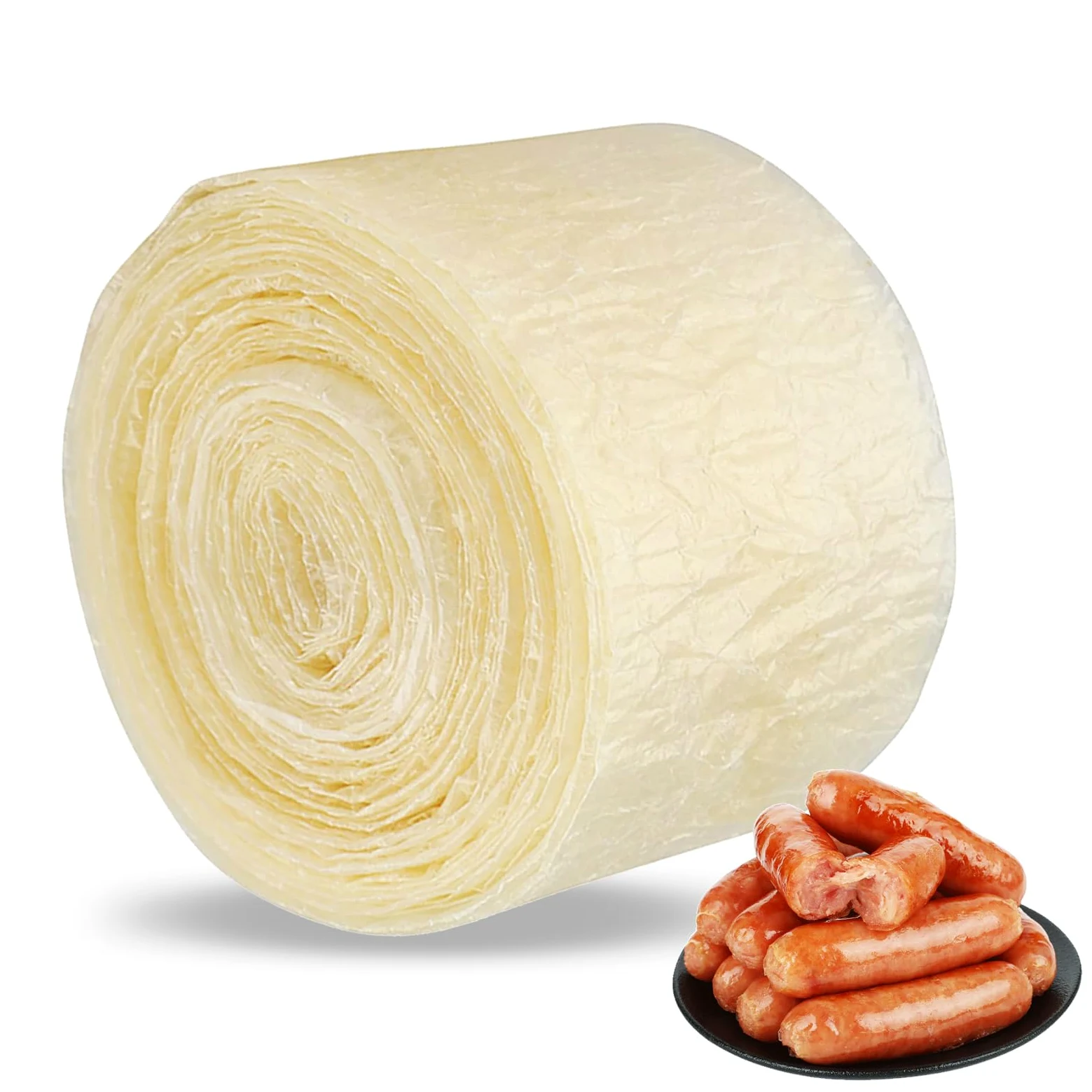 Omabeta 8m Involucro Salsiccia Commestibile, Involucro di salsiccia essiccazione commestibile a 2 strati Budello di collagene bovino per salsicce fatte in casa saporite