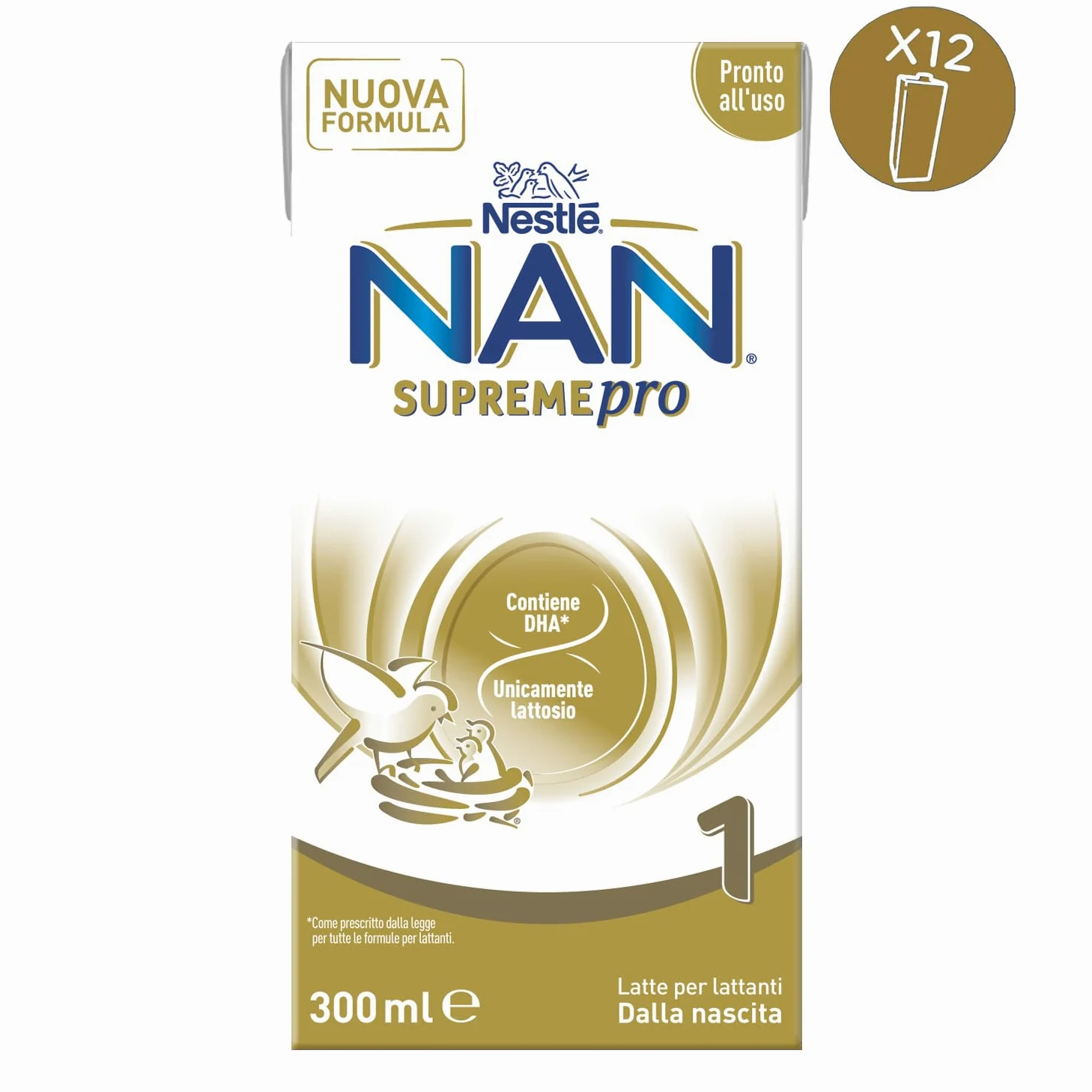 NESTLÉ NAN SUPREMEpro 1 Latte per Lattanti Liquido dalla nascita, 12 Brick da 300ml (3,6L)