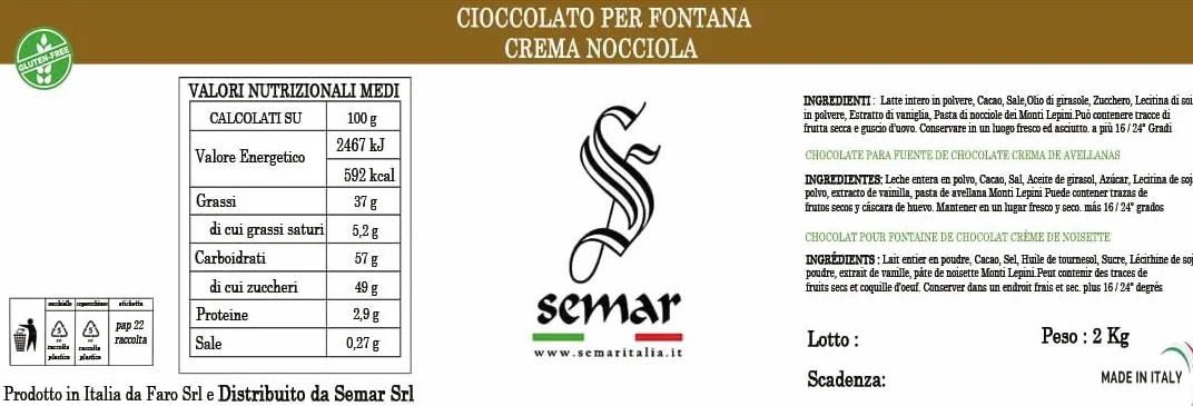Cioccolato Gianduia - PRONTO USO - per fontane di cioccolato da 2 Kg