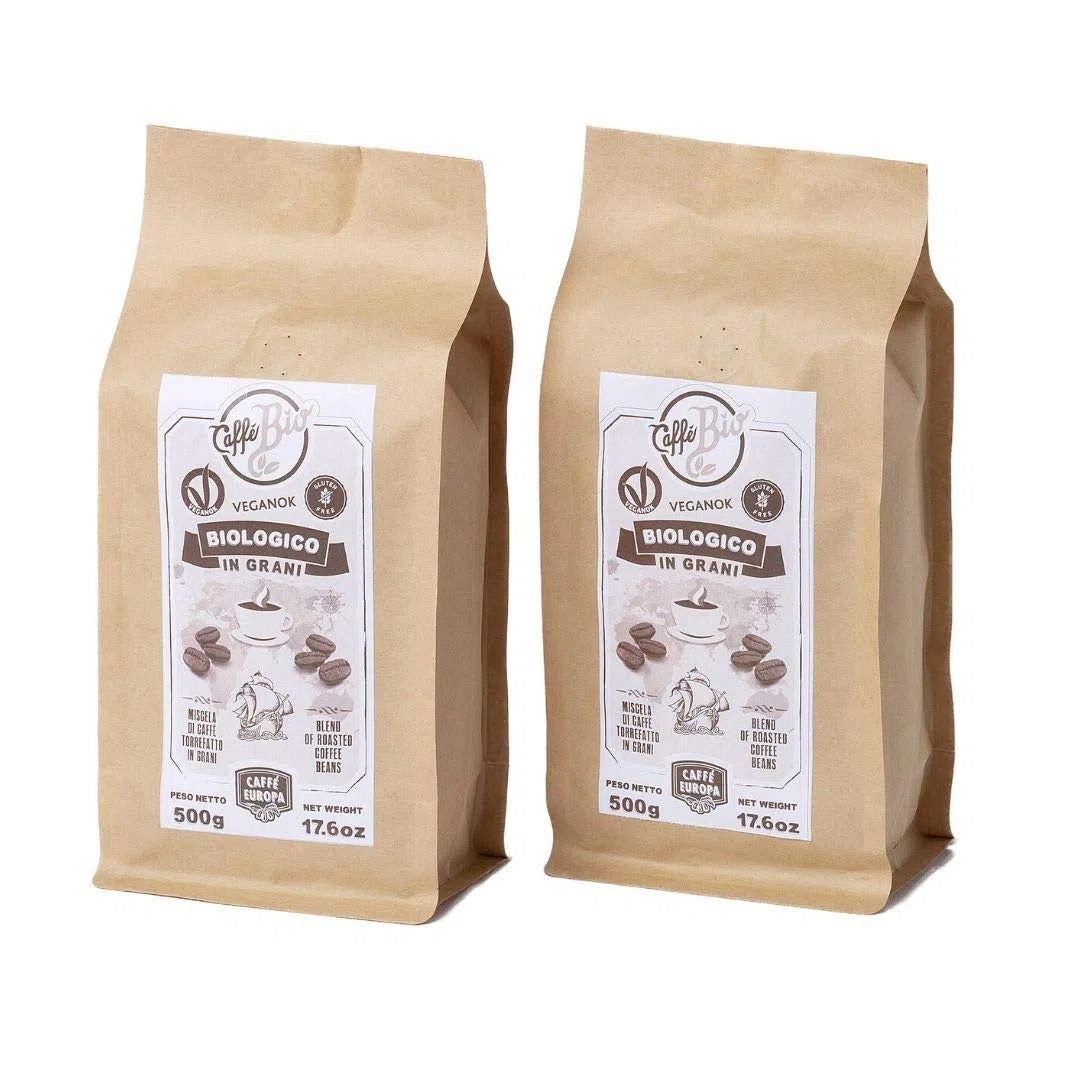 Caffè Europa - Caffè Biologico in Grani Ottenuto Attraverso Tostatura Artigianale, Caffe Vegano e Gluten Free, Miscela 80%Arabica- 20%Robusta, 1kg