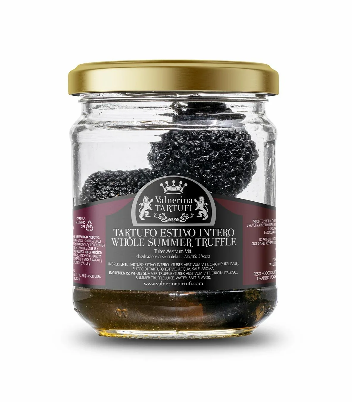 Valnerina Tartufi Tartufo Nero Estivo Intero | Naturale, Artigianale e Italiano conservato nel proprio succo | Vasetto 200 gr.