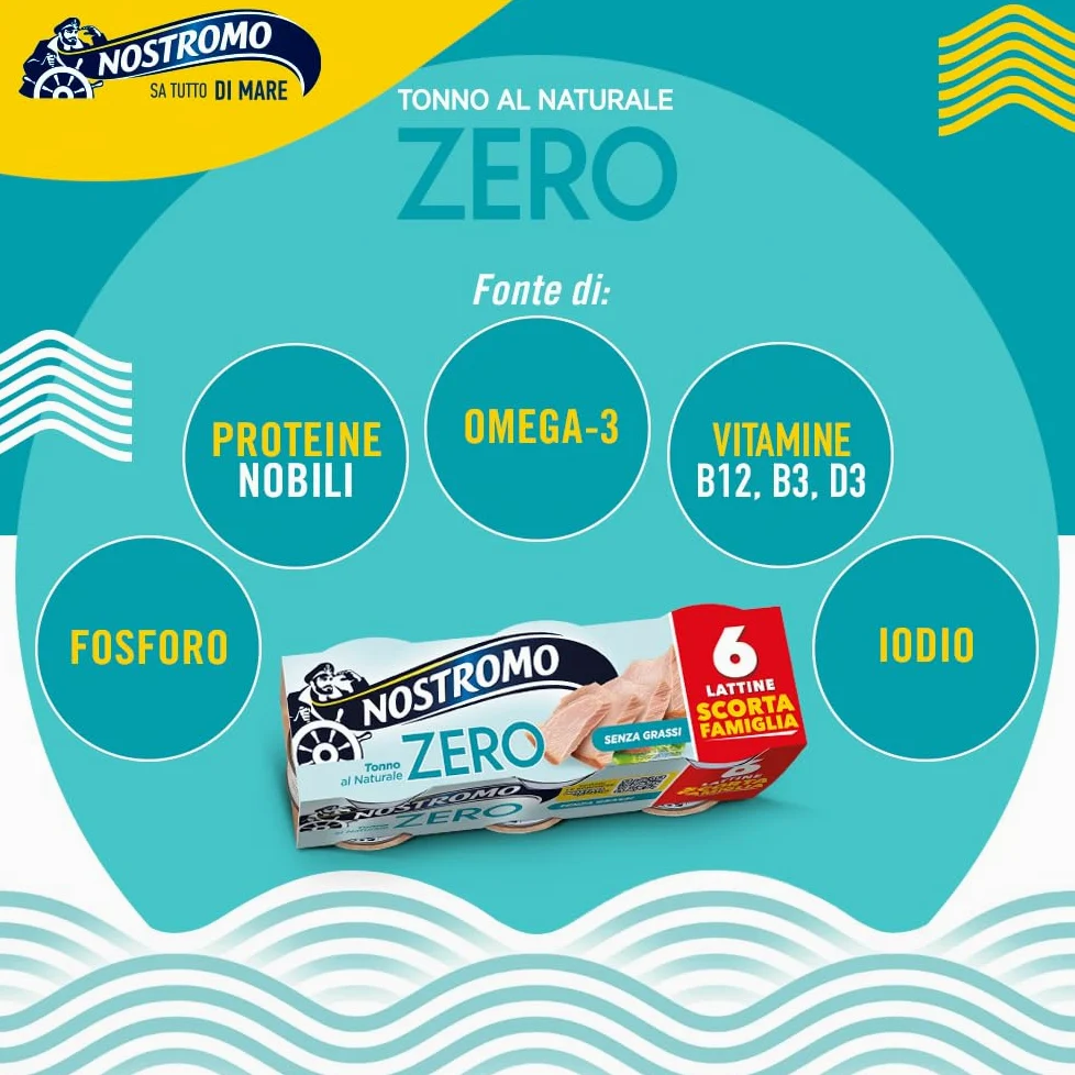 Nostromo Tonno al Naturale 65g – Confezione Scorta 60 Lattine (10 x 6) – Zero Grassi, Sgocciolato e Pronto da Gustare – Tonno in Scatola Formato Convenienza