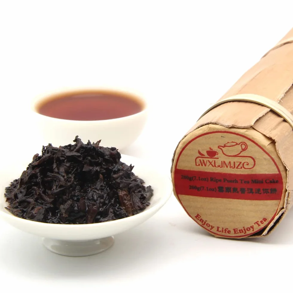 LWXLJMJZC-Torta di Tè Puerh Matura (96 Coppe) Torta al Mini Pu-erh Fermentato (shu) Pu-erh in Tubo di Foglie di Bambù 200g