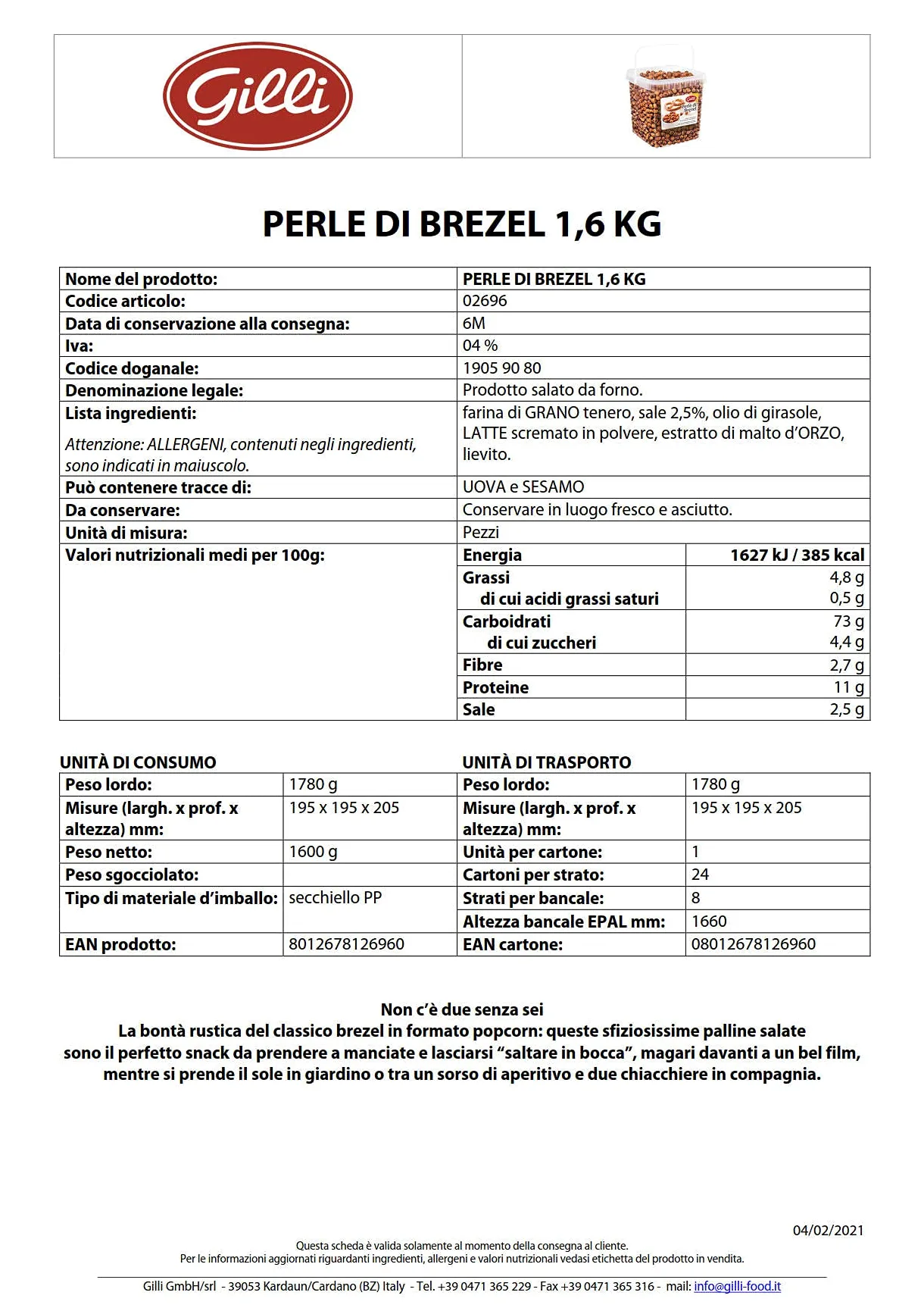 Perle di pasta pretzel 1,6 kg. - Gilli