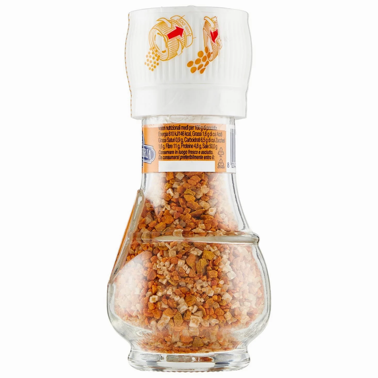 La Drogheria 1880 Linea Macinelli, Sale Integrale & Curcuma, Sale Integrale Non Raffinato, Mix di Sale e Spezie per Carni e Verdure, con Pratico Macinello sul Tappo, 50 Grammi