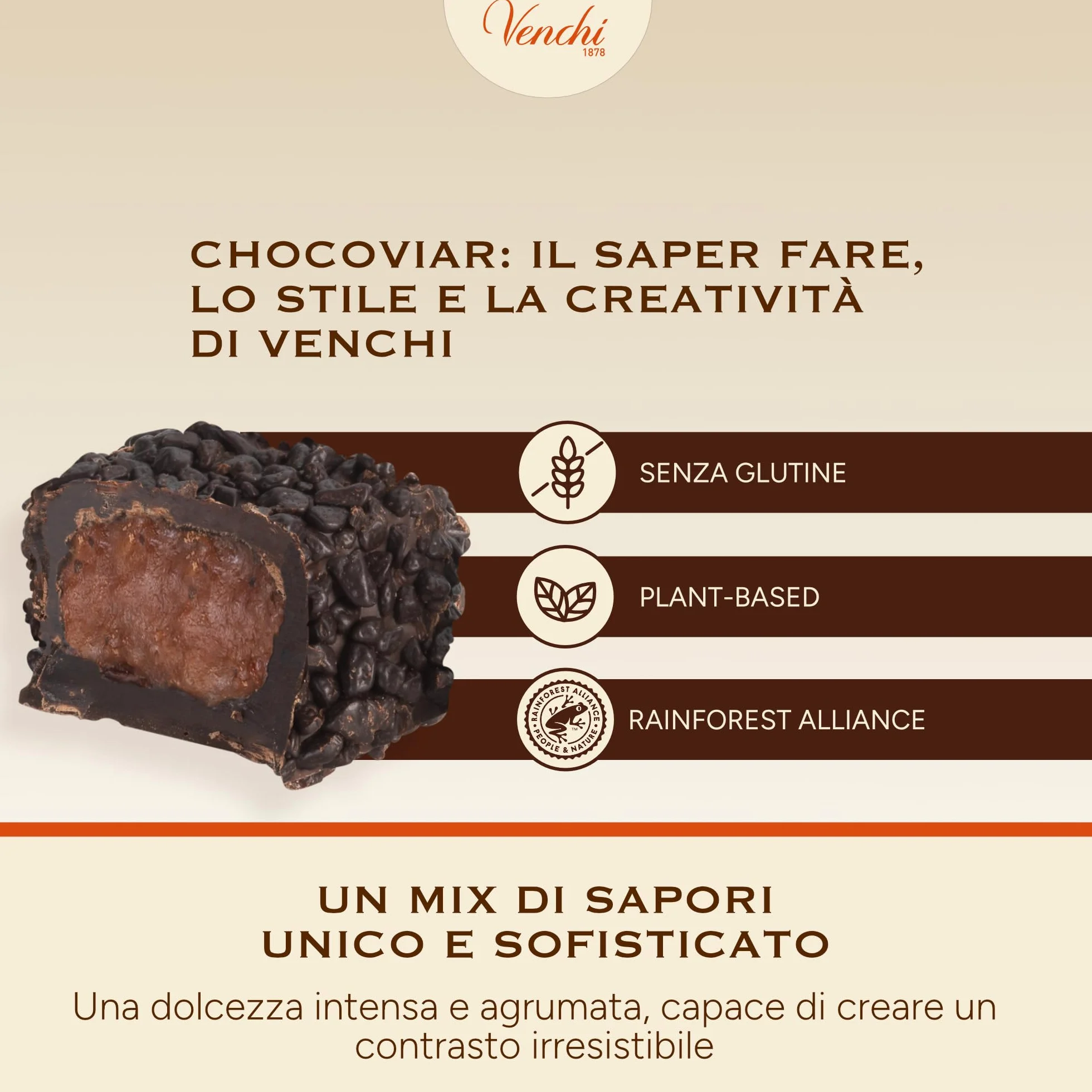 Venchi - Chocoviar Arancia - Cioccolatino Extra Fondente con Ripieno all'Arancia Rossa, 1 kg - Senza Glutine - Vegano