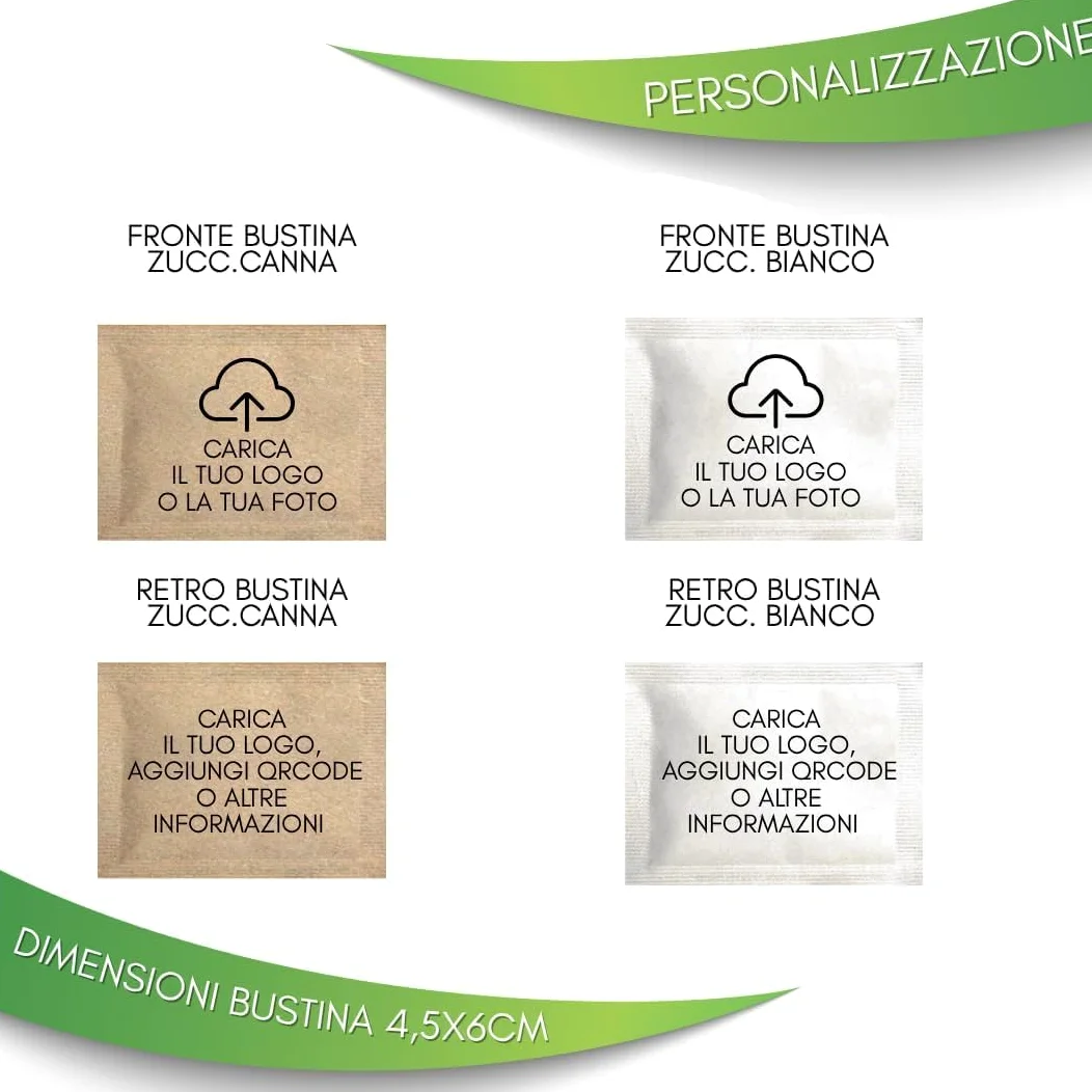 Festa della Mamma - Bustine di Zucchero Bianco e/o Canna Personalizzate con Logo/Foto - 1000 Bustine Monodose Personalizzabili - Bar|Hotel|Ristoranti (1000 ZUCCHERO BIANCO O/E + CANNA)