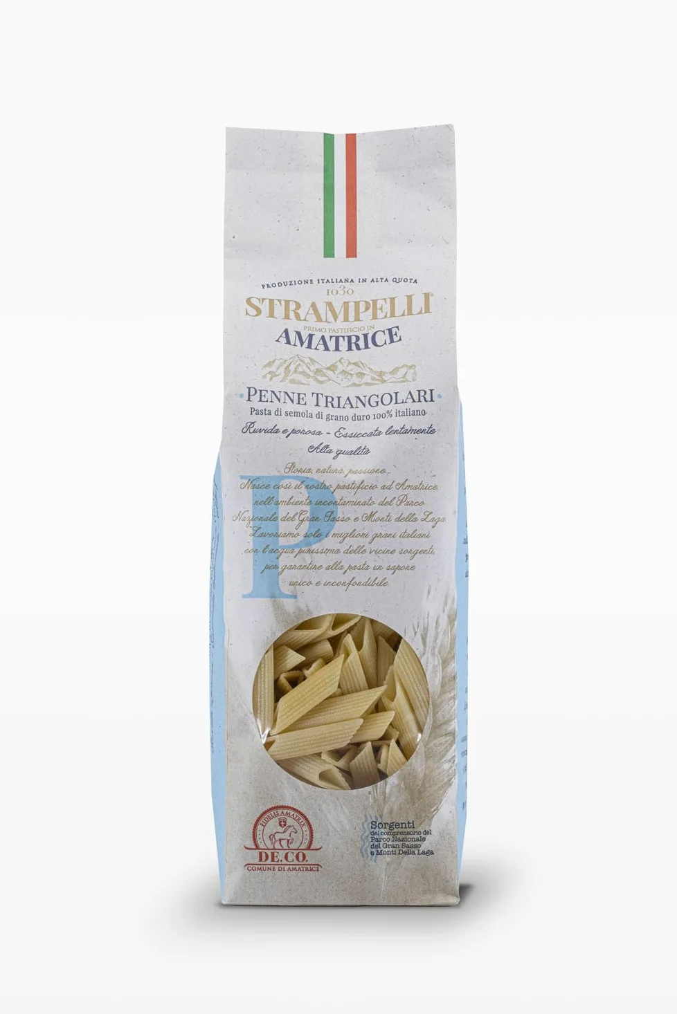 10 x 500 g - Penne Triangolari - Pasta di Grano Duro - Prodotto Tipico Italiano - Prodotto nel Lazio - Pacco da 500 g - Strampelli
