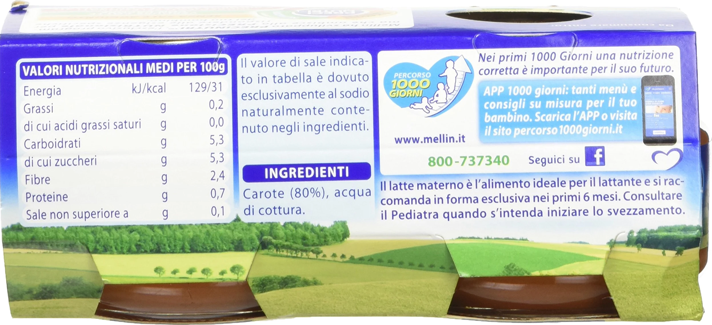 Mellin Omogeneizzato Carote - 24 Vasetti da 80 gr