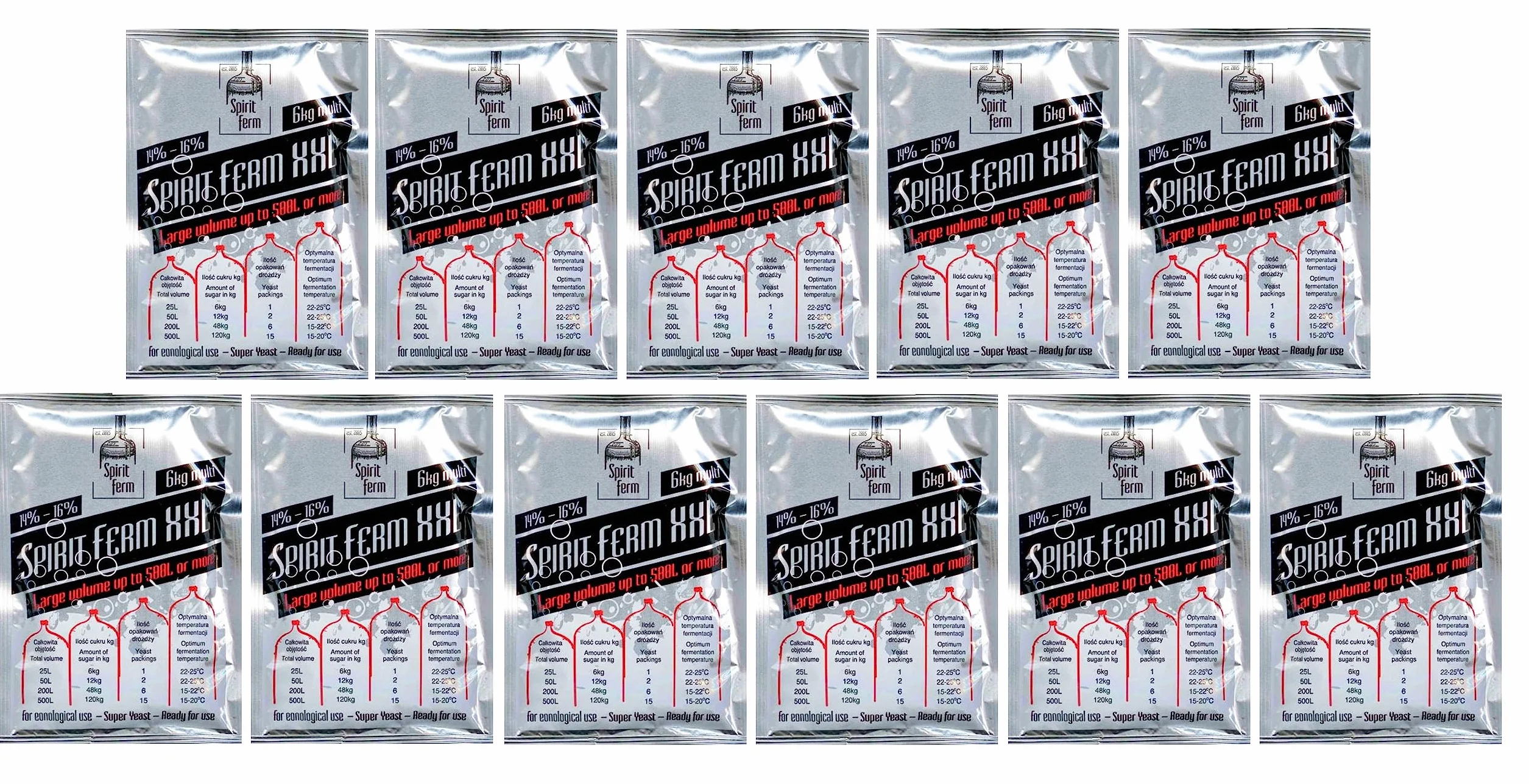 11 x Turbo Lievito alcole – XXL, Lievito per la fermentazione dello zucchero, Spirito Lievito, Vodka Lievito