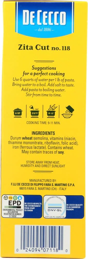 Dececco pasta Zita Cut 453,6 gram (confezione da 12)