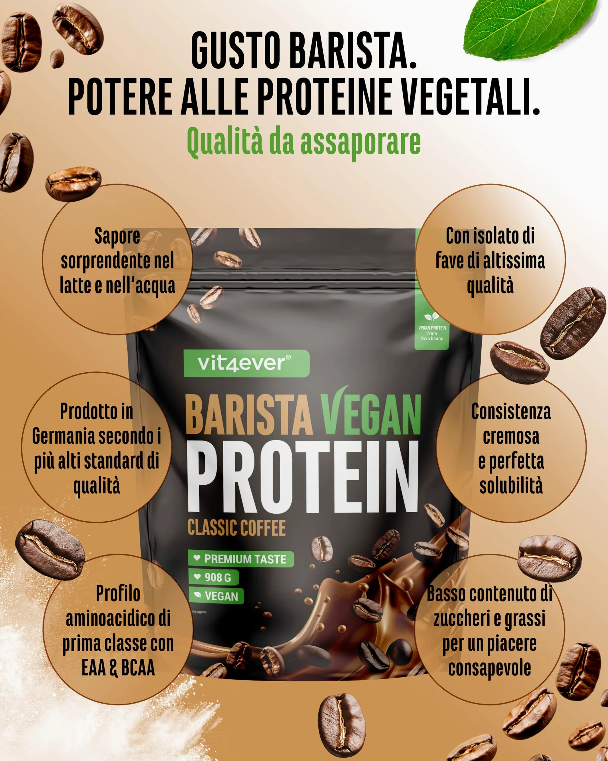 Barista Protein Coffee - Cremoso caffè proteico a base vegetale con fino a 24 g di proteine per porzione - con vero caffè, caffeina, pochi zuccheri e grassi, senza soia - (908 g, Classic vegan)