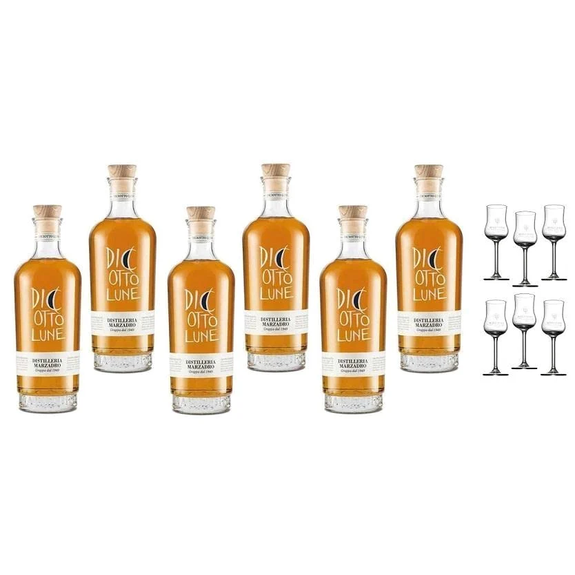 GRAPPA LE DICIOTTO LUNE 70 CL 6 BOTTIGLIE CON 6 BICCHIERI