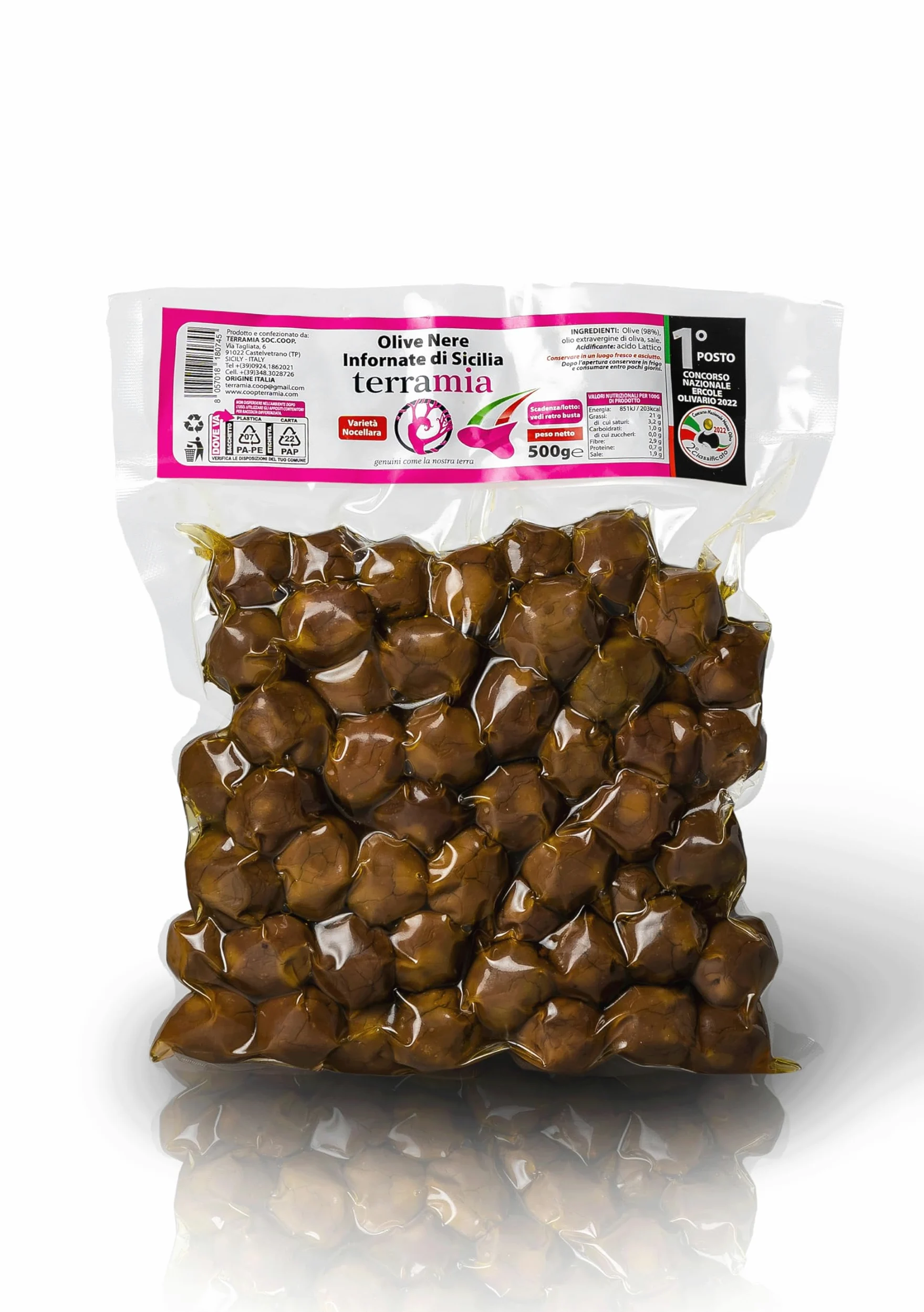 Terramia Olive Nere Infornate Siciliane – Ricetta Artigianale Tradizionale, da Azienda Premiata Ercole Olivario e Monna Oliva, Formato Scorta 2kg (4 Buste x 500g)