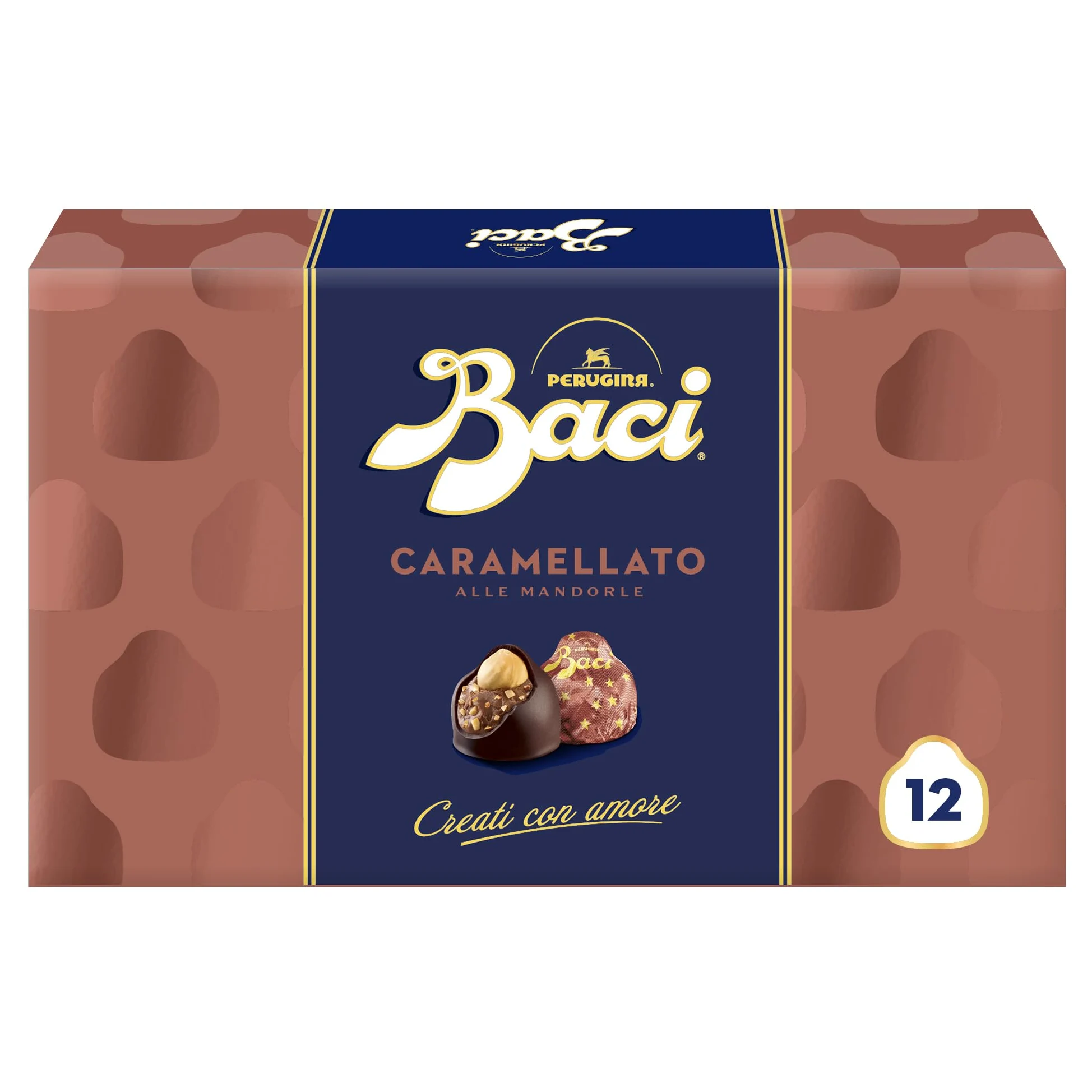 BACI PERUGINA Caramellato alle Mandorle Cioccolatini Fondenti ripieni al Gianduia, Scatola Regalo 150g